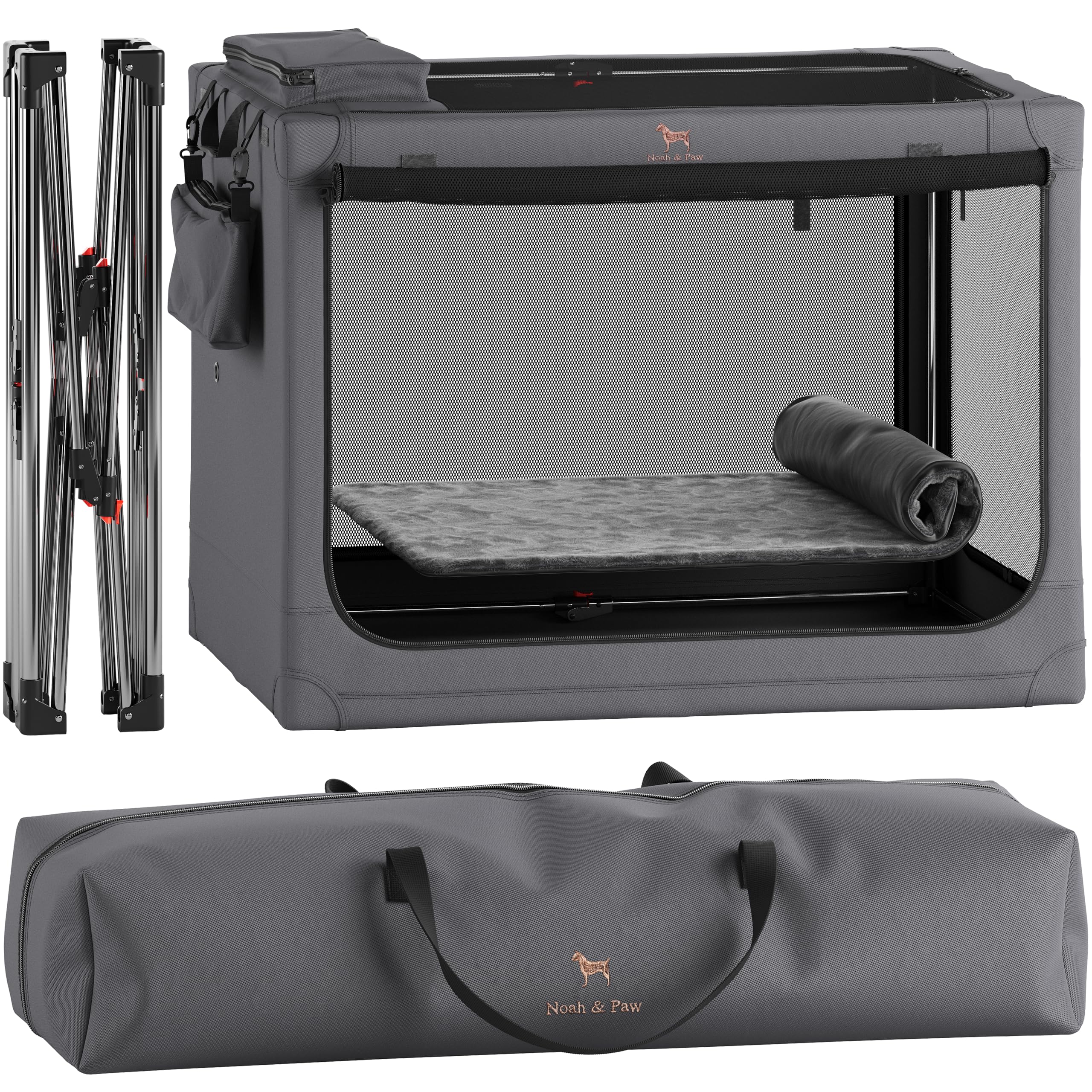 Noah & Paw 42-inch crate frame with stainless-steel support for durable travel.