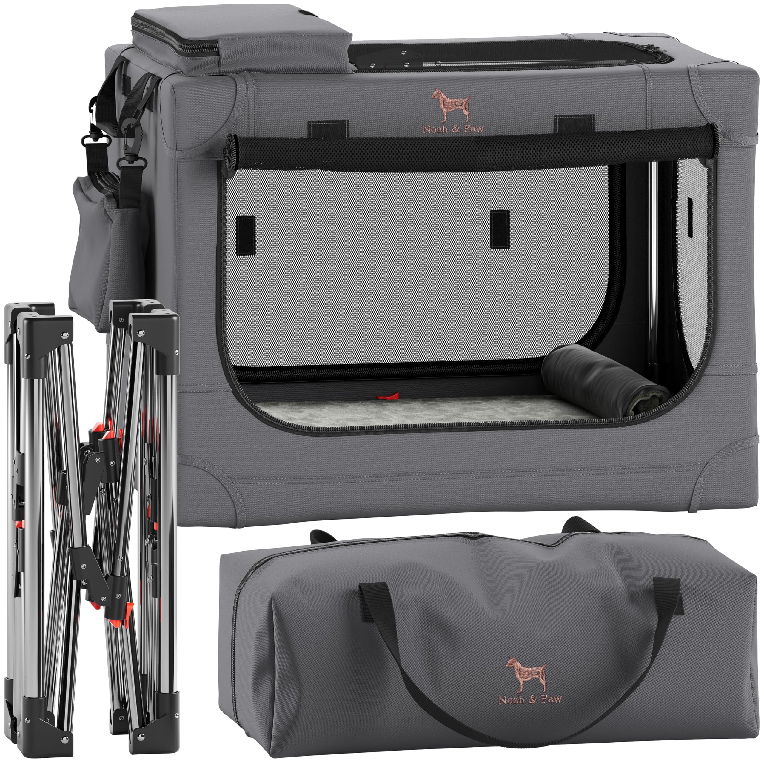 Noah & Paw collapsible dog crate folded for space-saving storage.