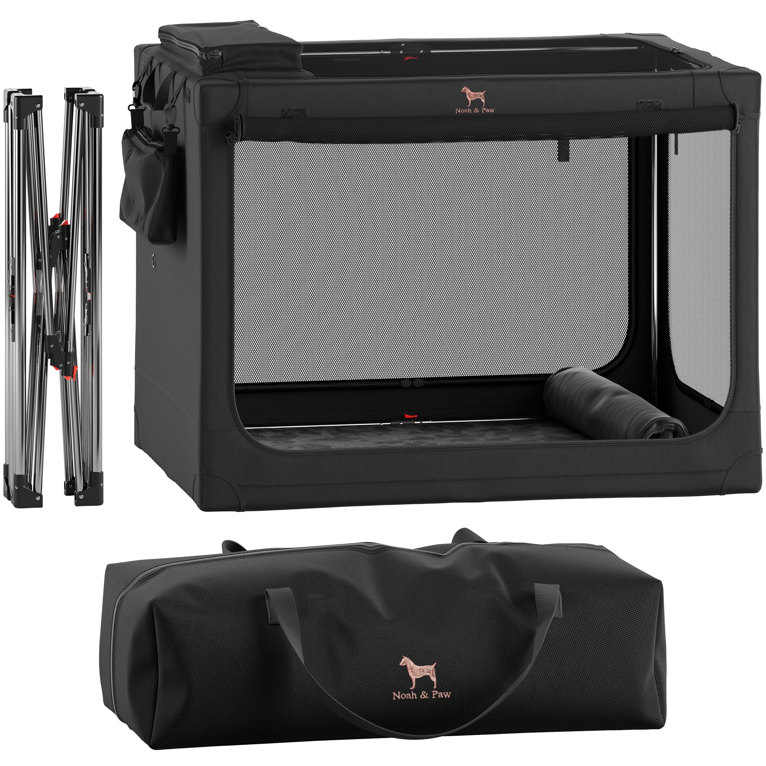 Noah & Paw collapsible crate frame shown for portable travel setup