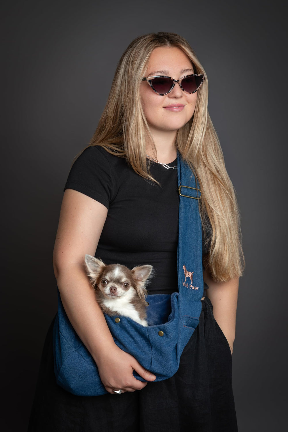 NOAH & PAW denim pet carrier ideal for walks and travel