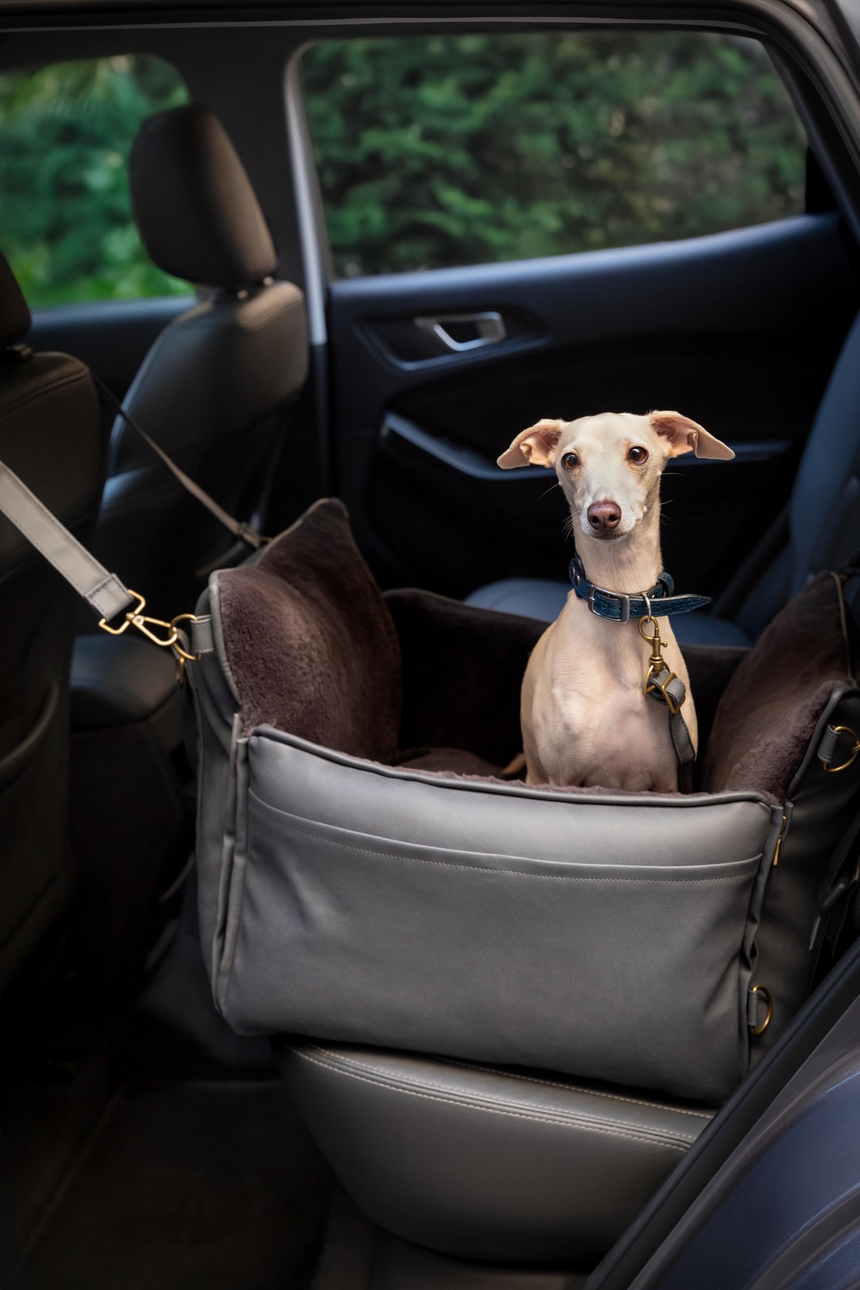 Noah & Paw vegan leather exterior adds stylish durability for car travel.