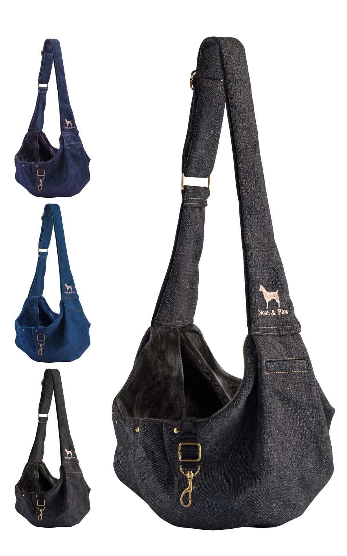 NOAH & PAW denim dog sling close-up highlights premium fabric for everyday comfort