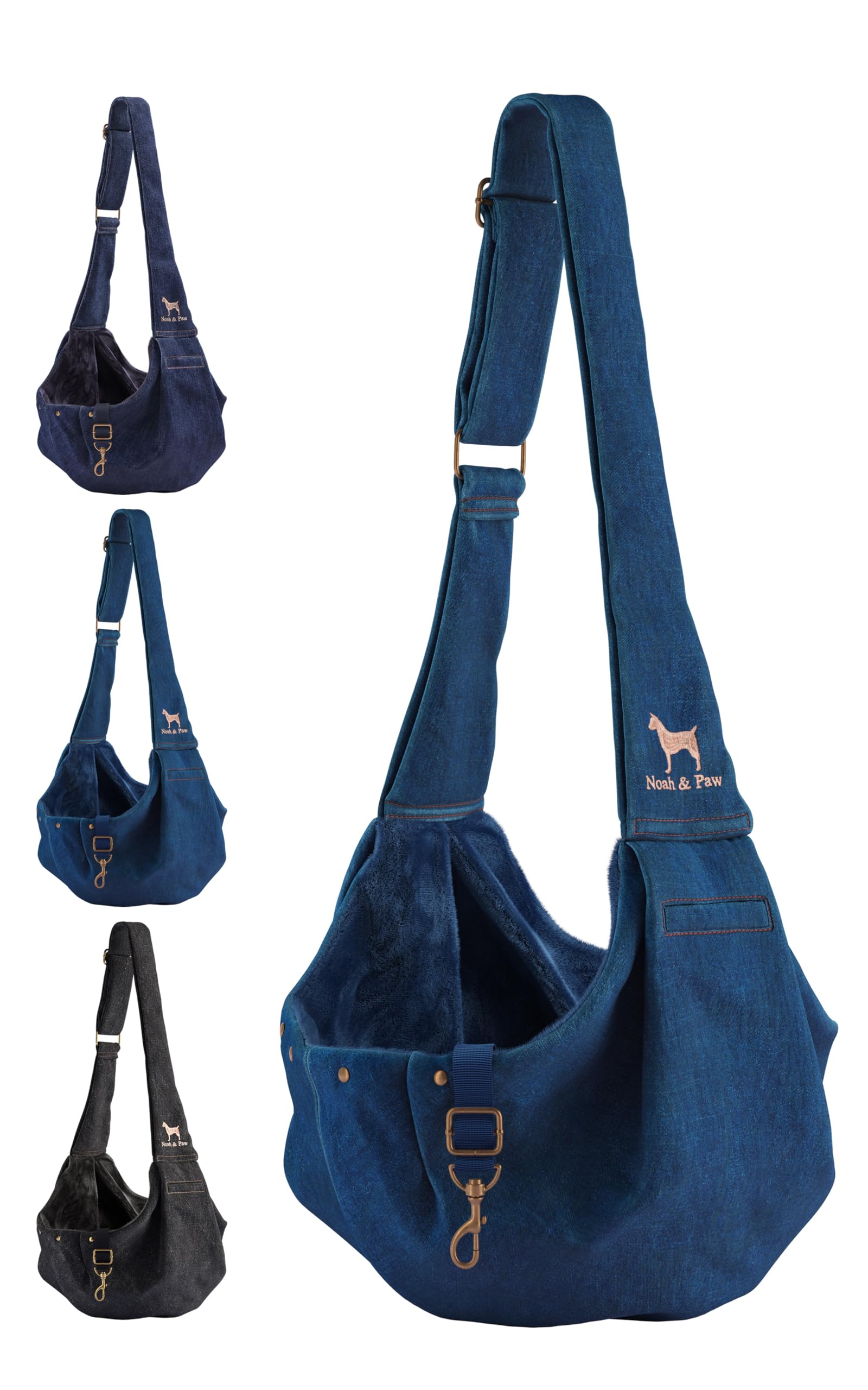 NOAH & PAW dog sling denim front view for compact carry