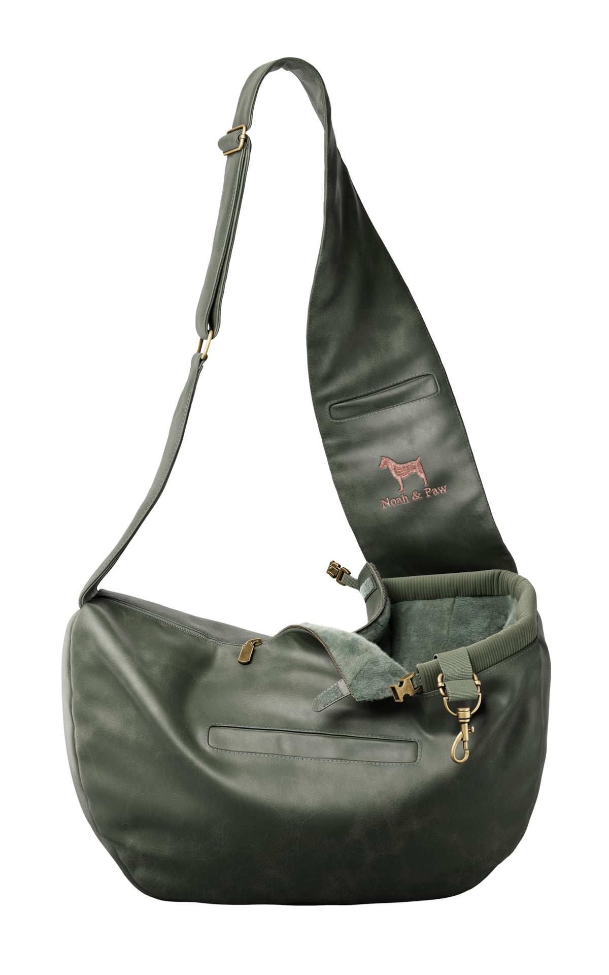 Noah & Paw dog sling with vegan denim fur lining for cozy small pets.
