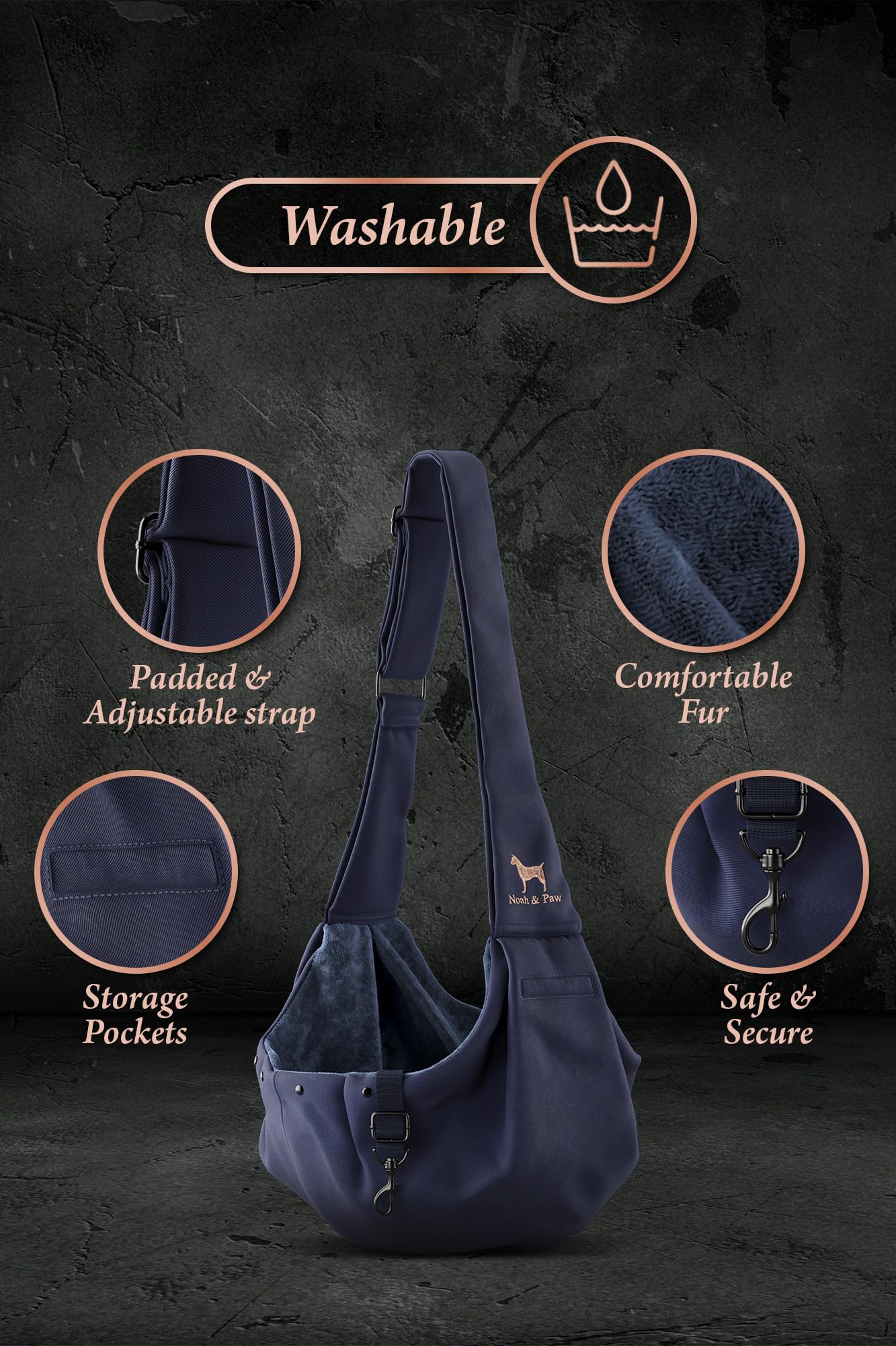 NOAH & PAW dog sling magnetic pocket for essentials during strolls