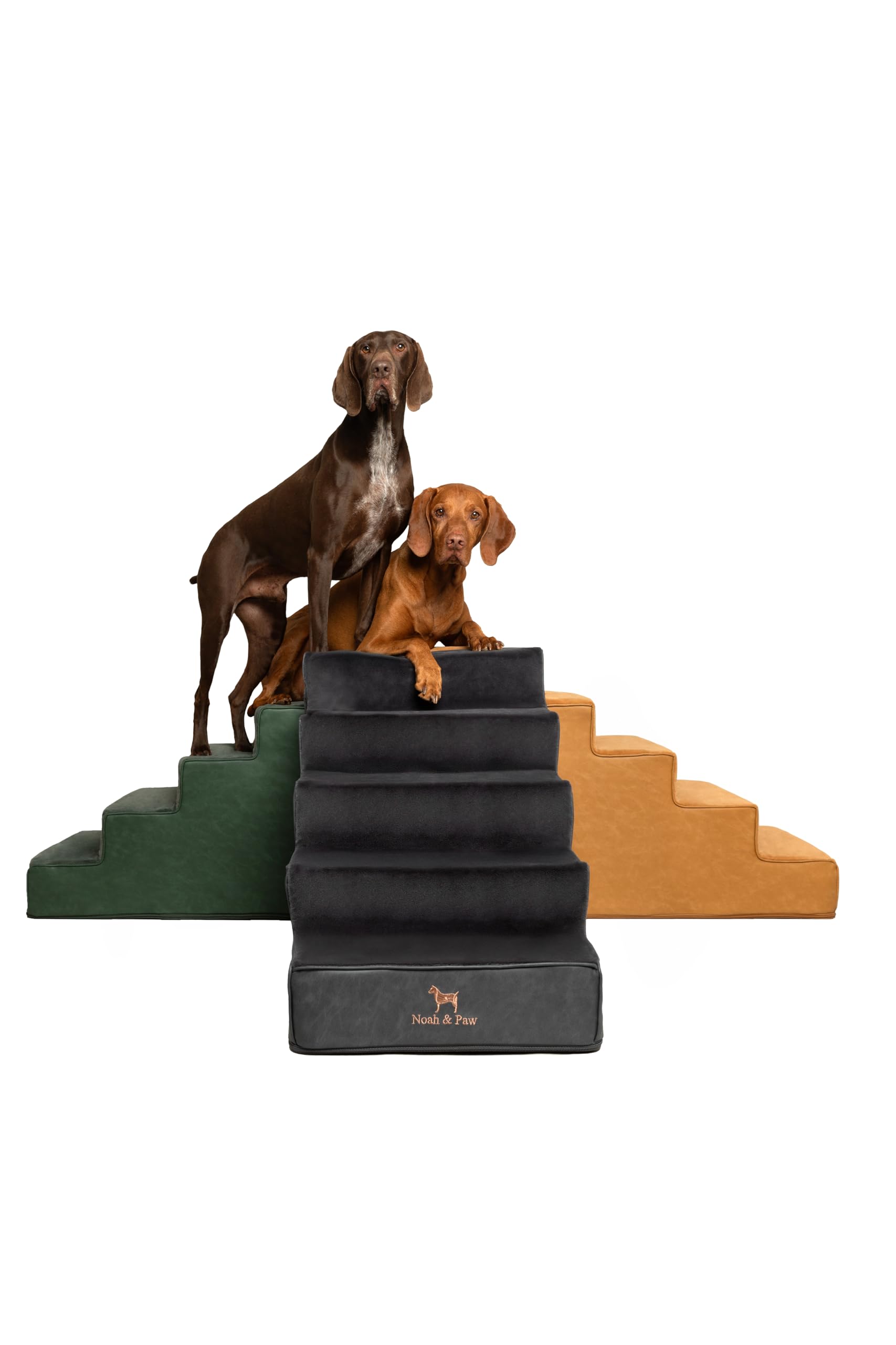 Noah & Paw dog stairs leather collection 20-inch-wide bed stairs for safe high-bed access.