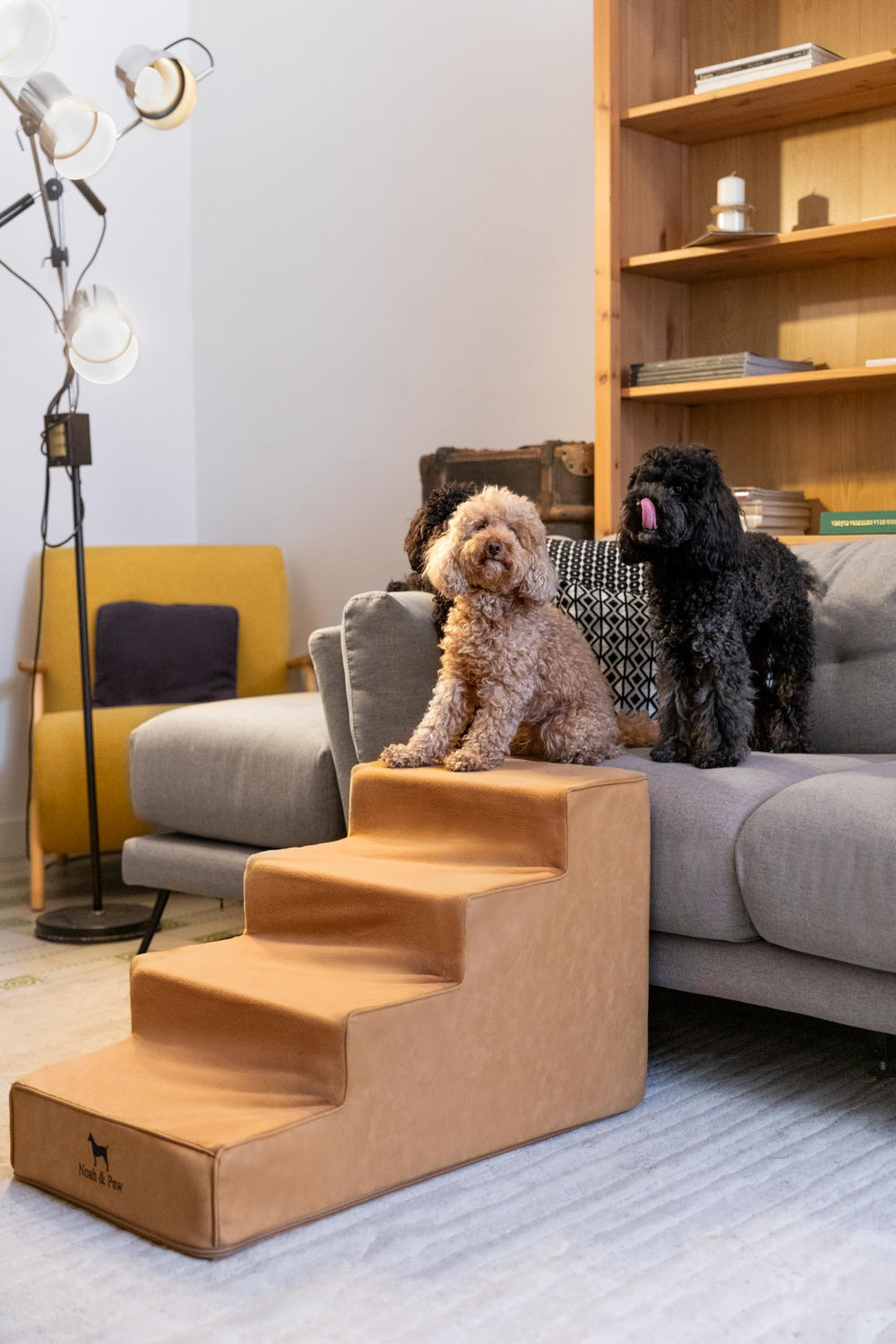 Noah & Paw dog stairs leather collection 16 inch wide steps for smaller beds