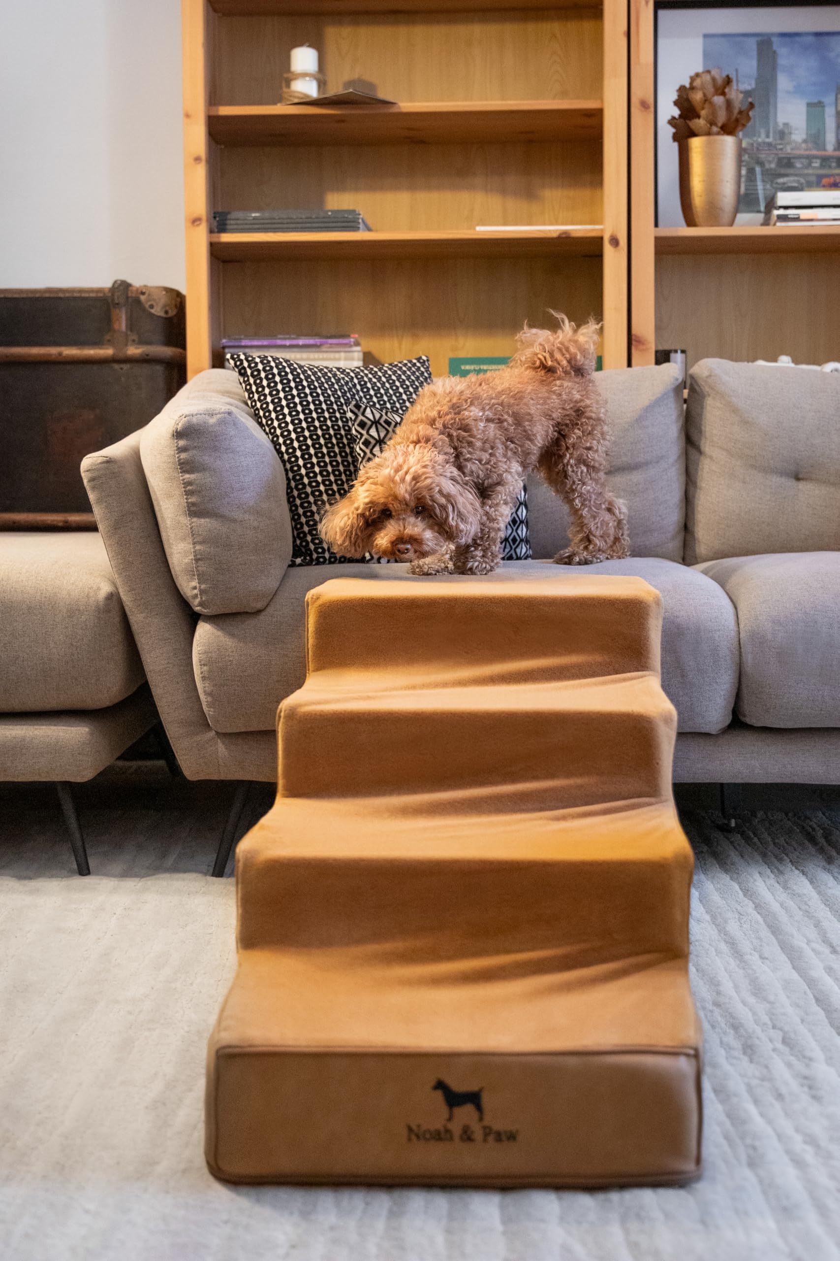 Noah & Paw dog stairs leather collection 20 inch wide steps for larger breeds