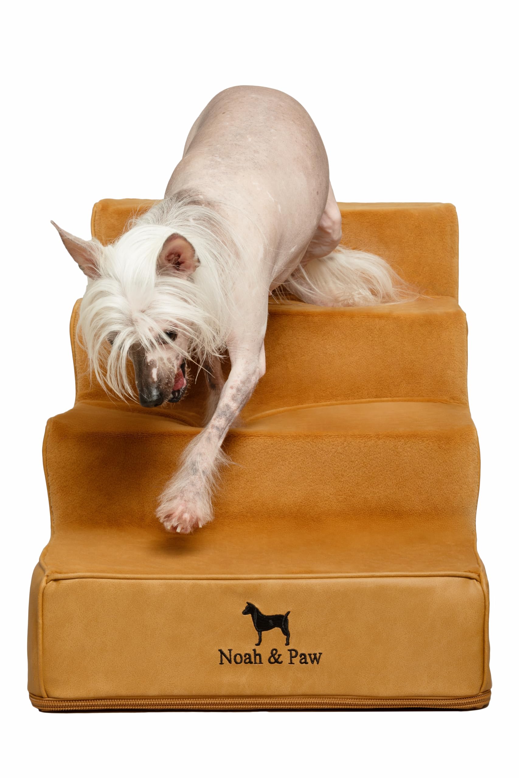 Noah & Paw dog stairs leather collection close-up plush fabric for comfortable climbs