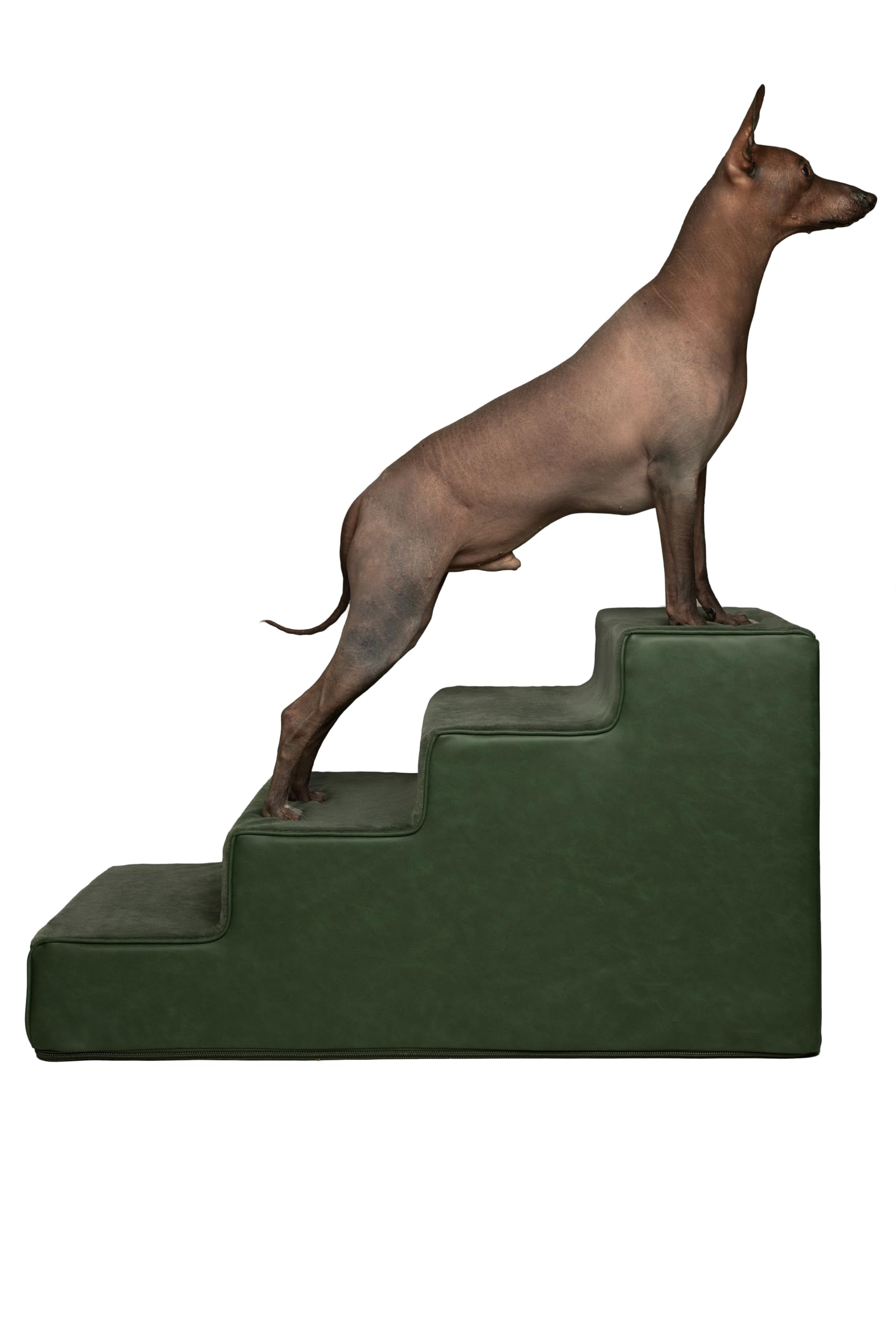 Noah & Paw dog stairs leather collection closeup highlights premium vegan leather and plush detailing.