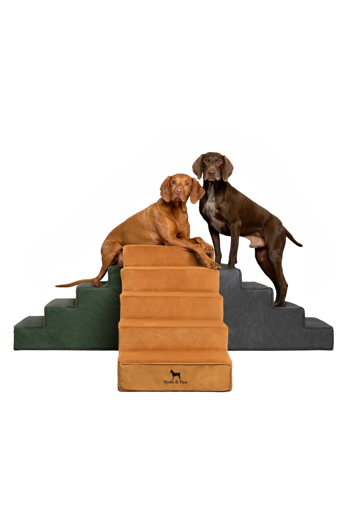 Noah & Paw leather dog stairs side view for easy bed access