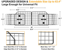 NOAMOO barrier extended to 63.4 inches demonstrates adjustable length for various vehicles.