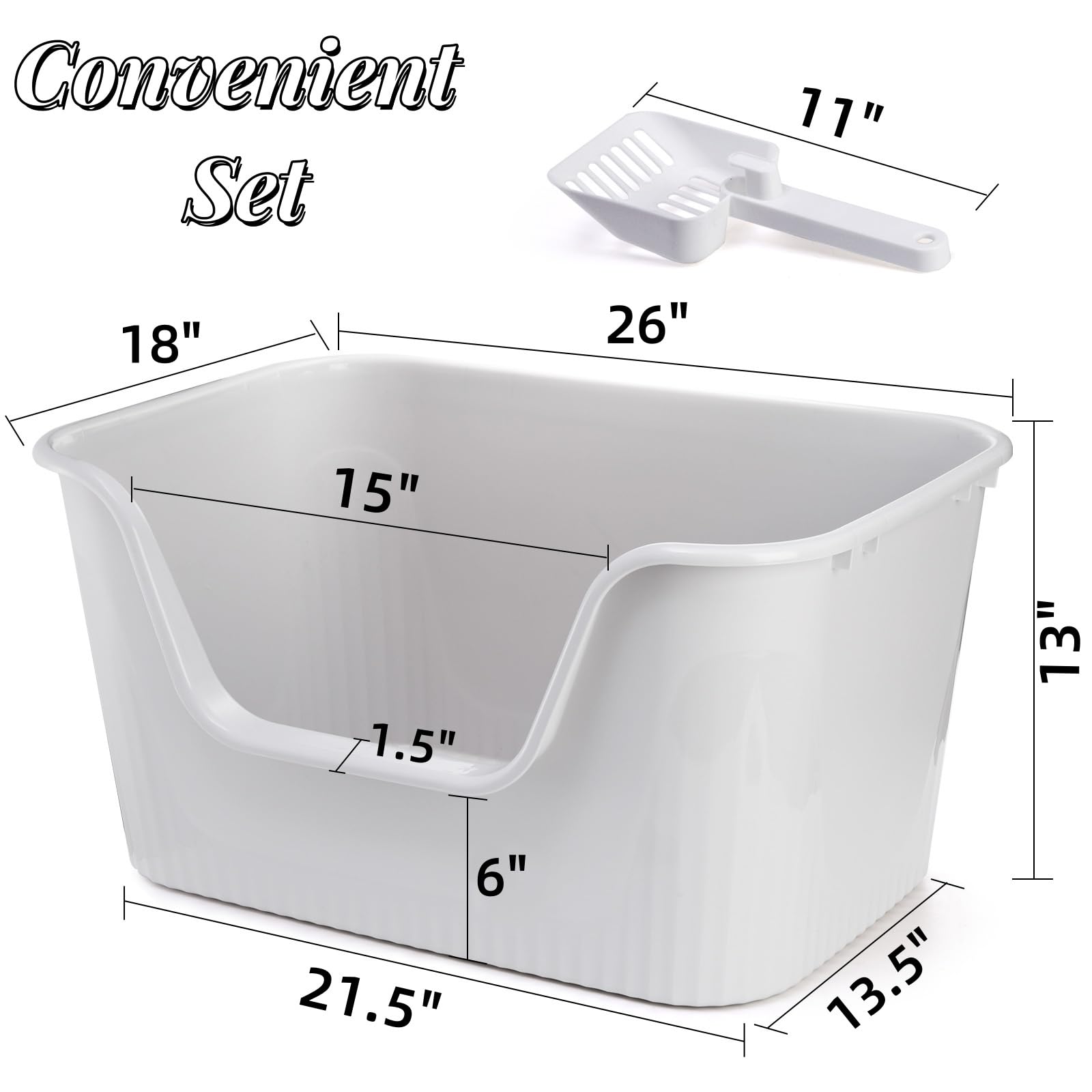Noamus anti-scatter high-sides litter box reduces mess and spills.