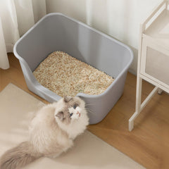 Noamus grey 26x18x13 litter box for spacious cat comfort.