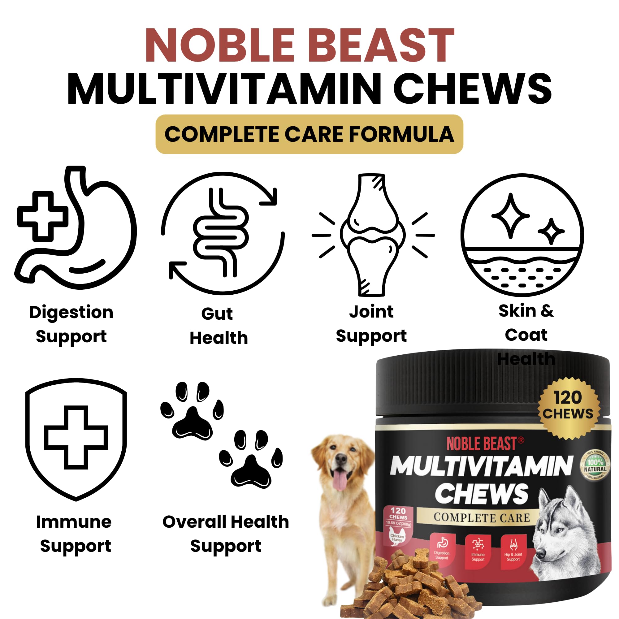 Noble Beast chicken-flavor soft chews closeup emphasizing tasty supplement