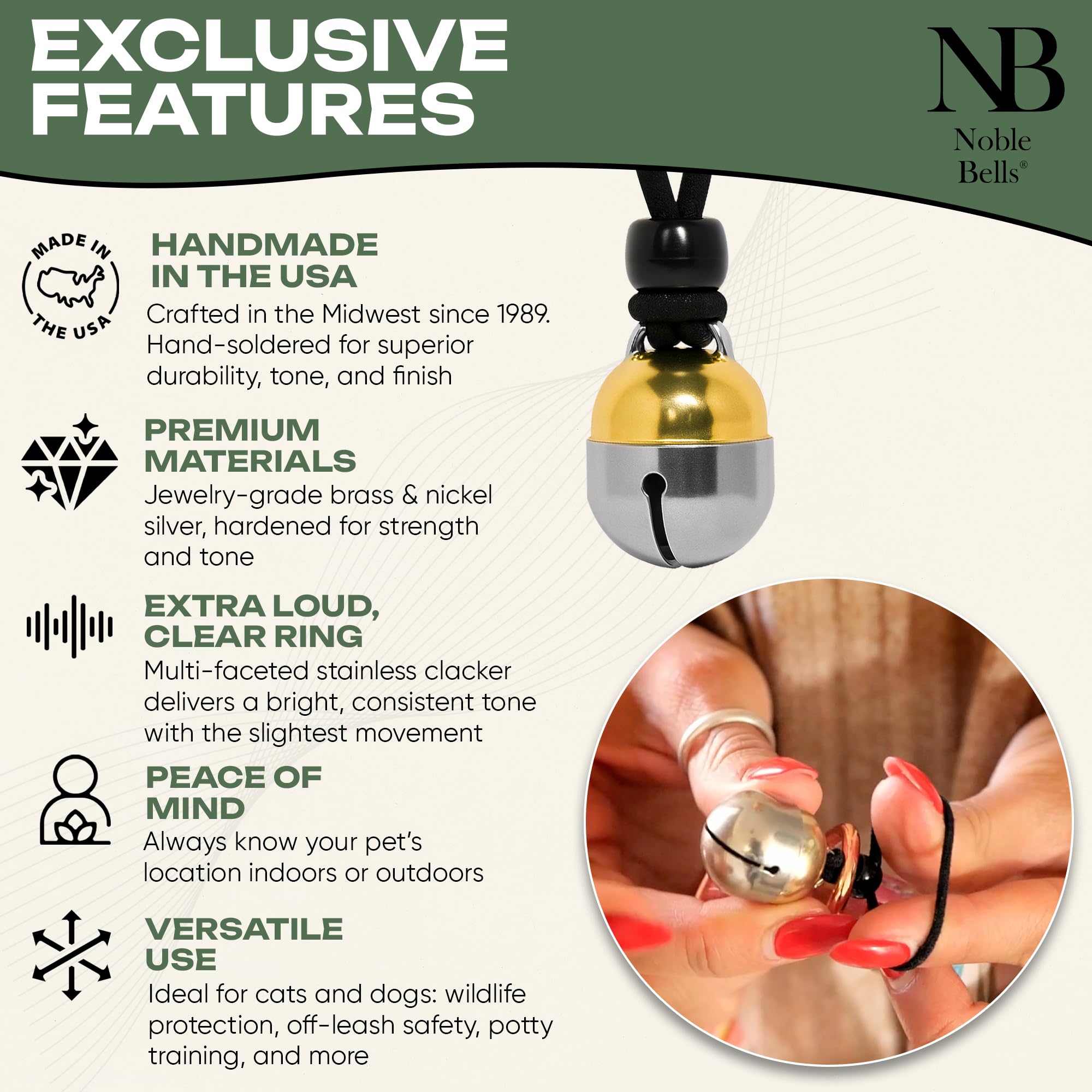 Noble Bells campana de bronce y níquel para durabilidad.