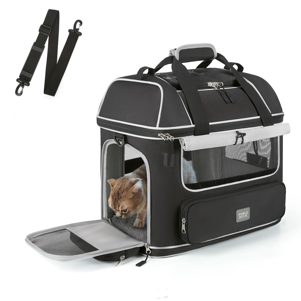NOBLE DUCK expandable carrier open-top view for air travel