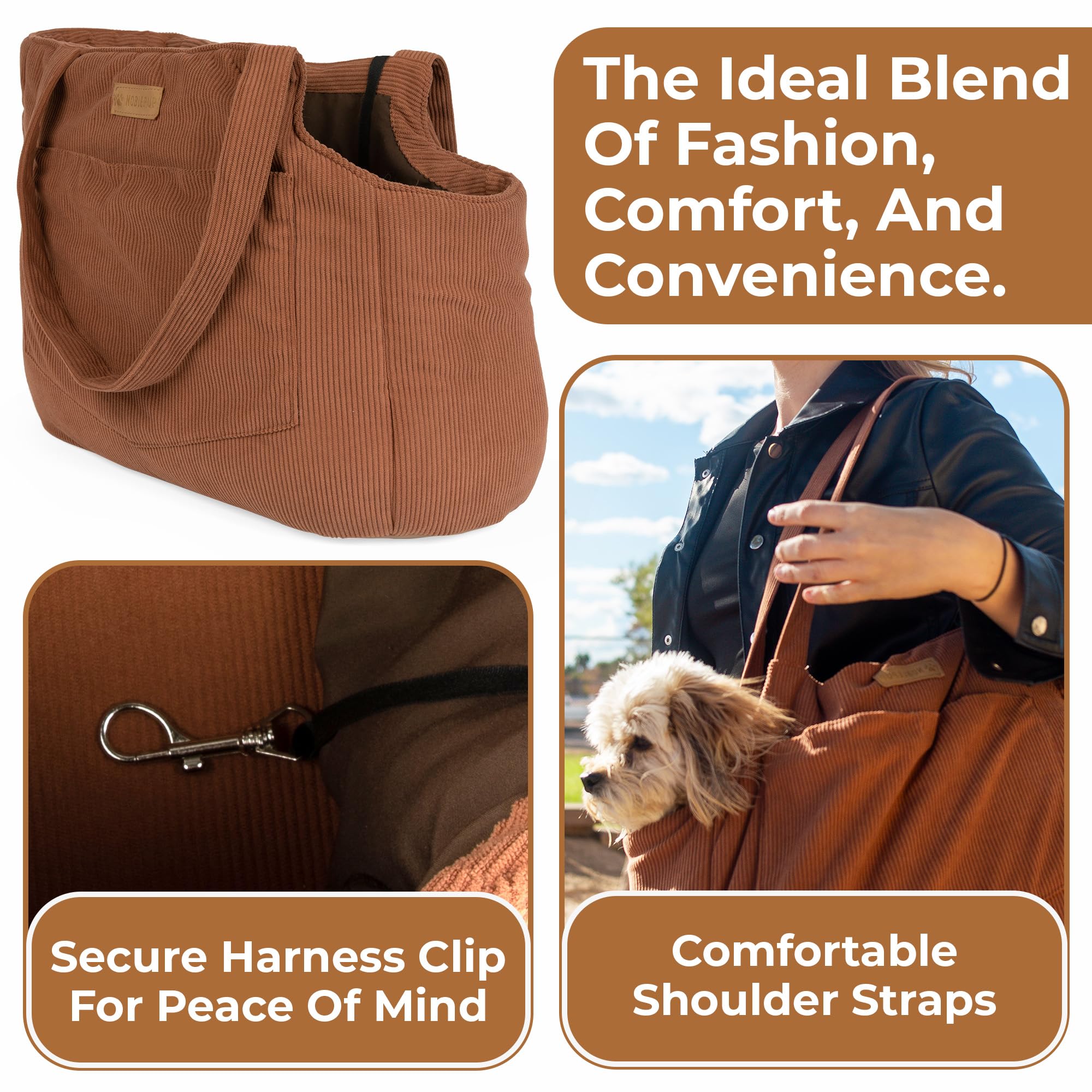 NoblePup Corduroy Dog Purse Size Dimensions fit small dogs under 13 lbs