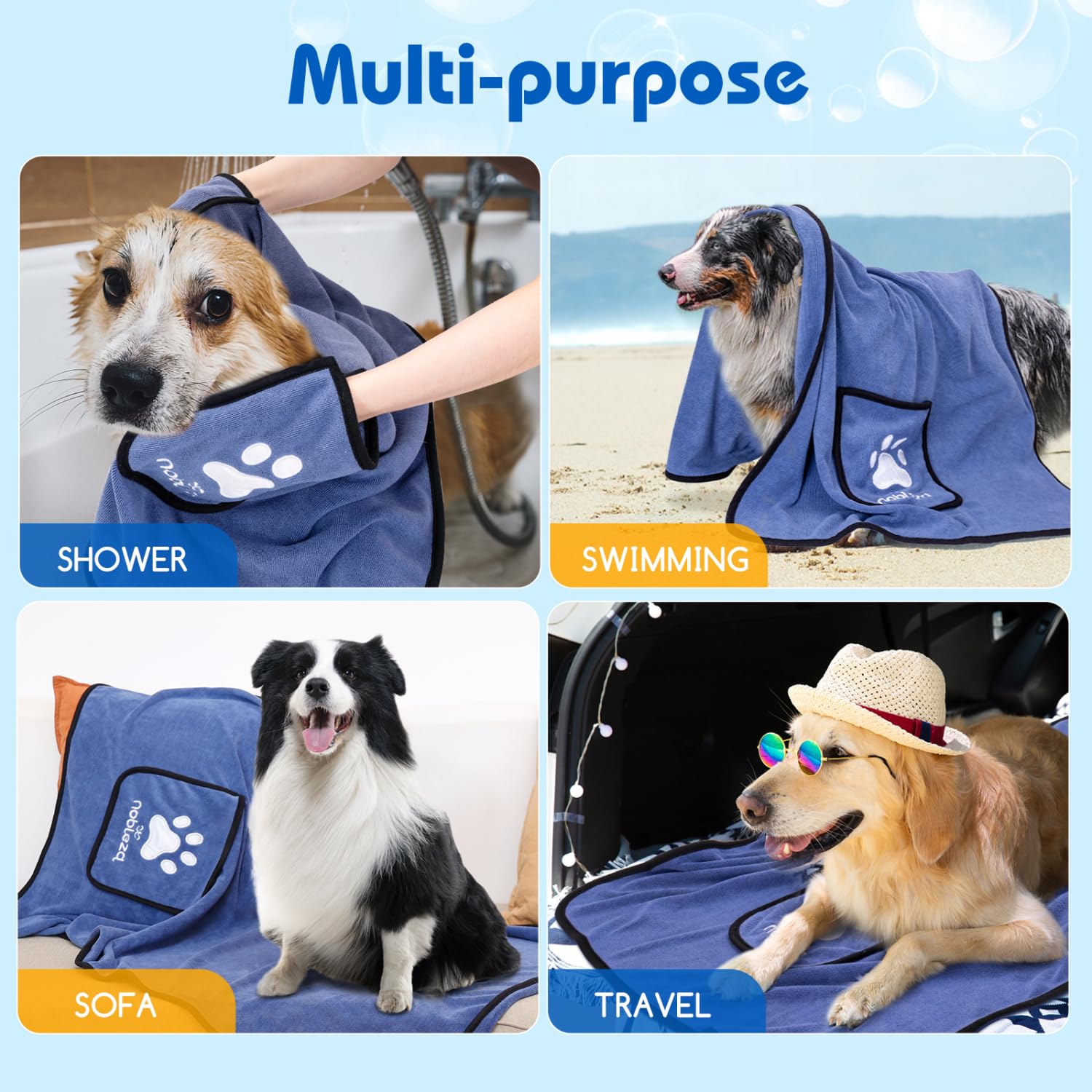 Nobleza dog towel paw-prints design keeps towels distinct.