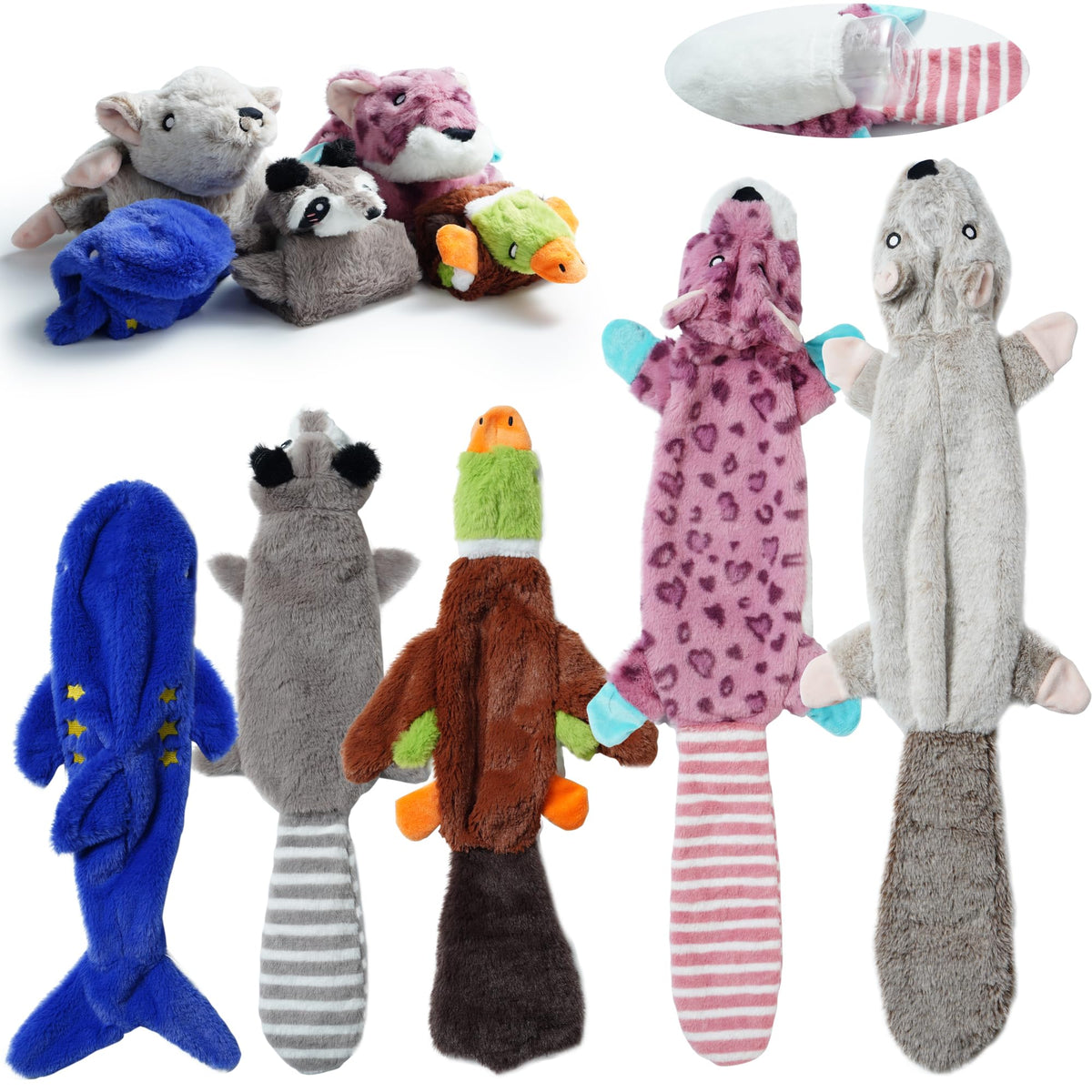 Nocciola 2-in-1 no-stuffing dog toy with bottle slot for extra crunch.