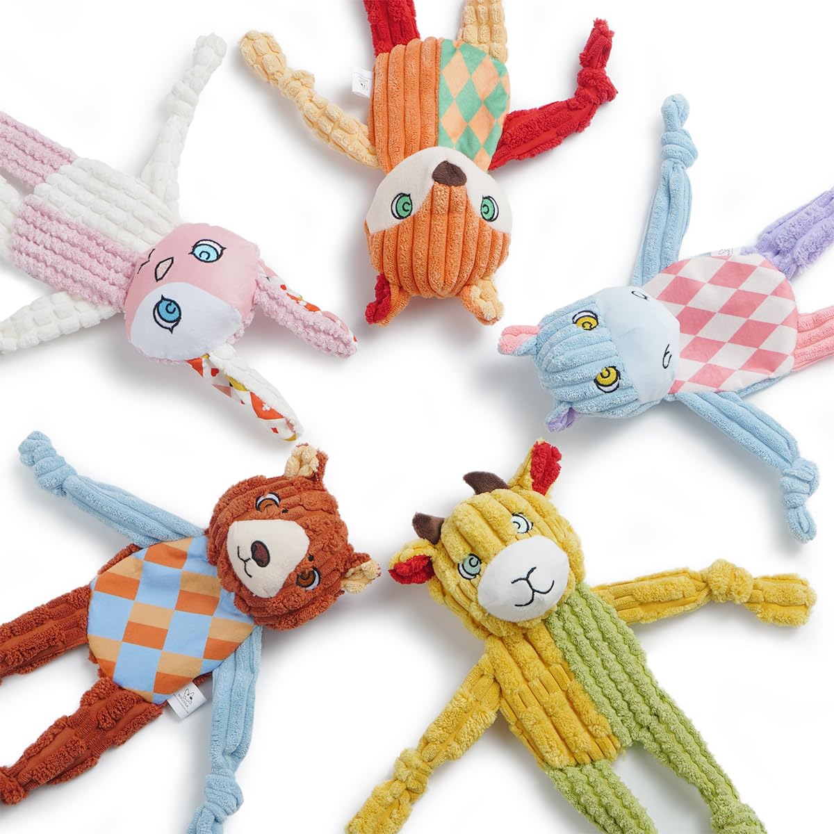 Nocciola 5PC no-stuffing puppy toys pack enables mess-free play for small and medium dogs.