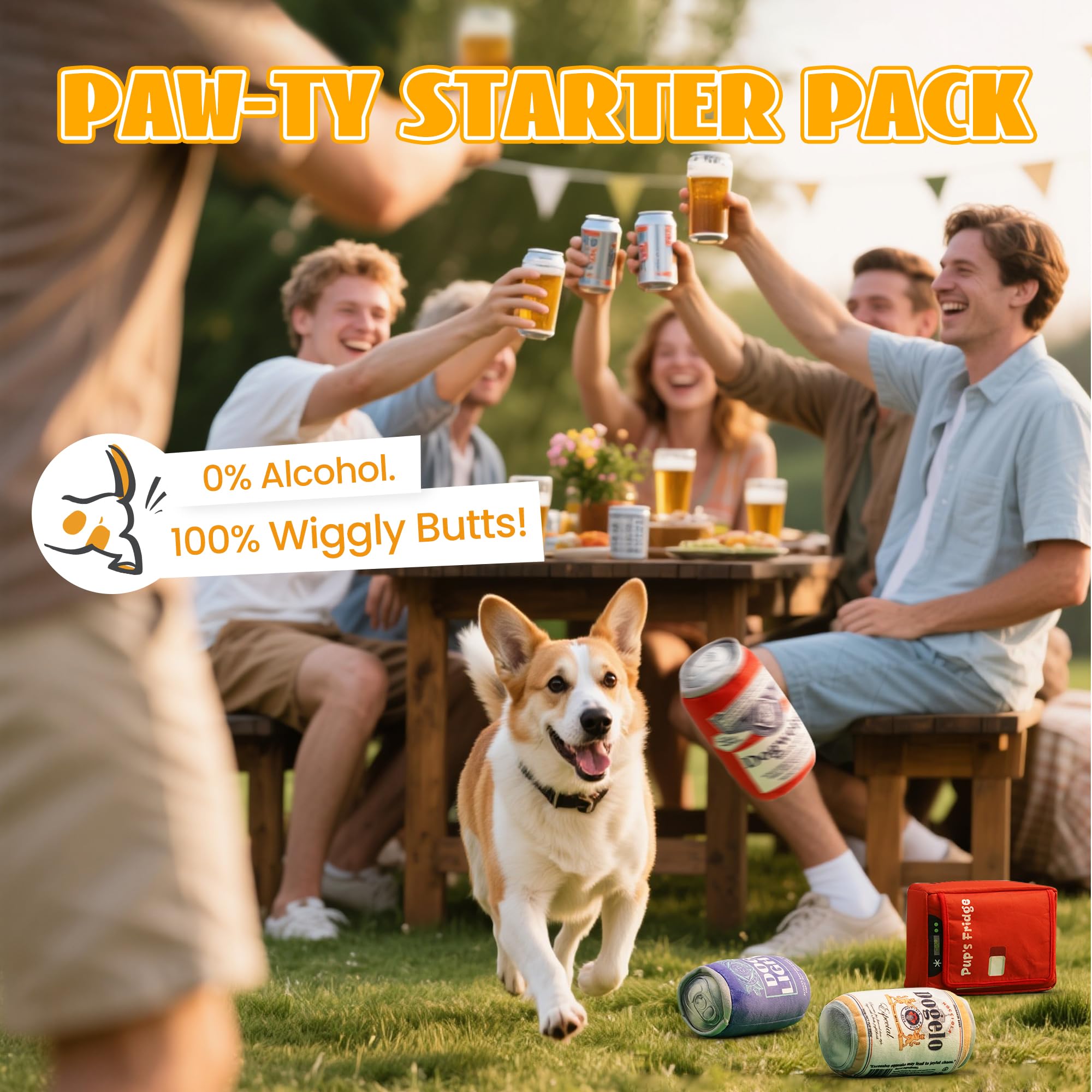 Nocciola beer can toy crinkle boosts excitement during fetch sessions.