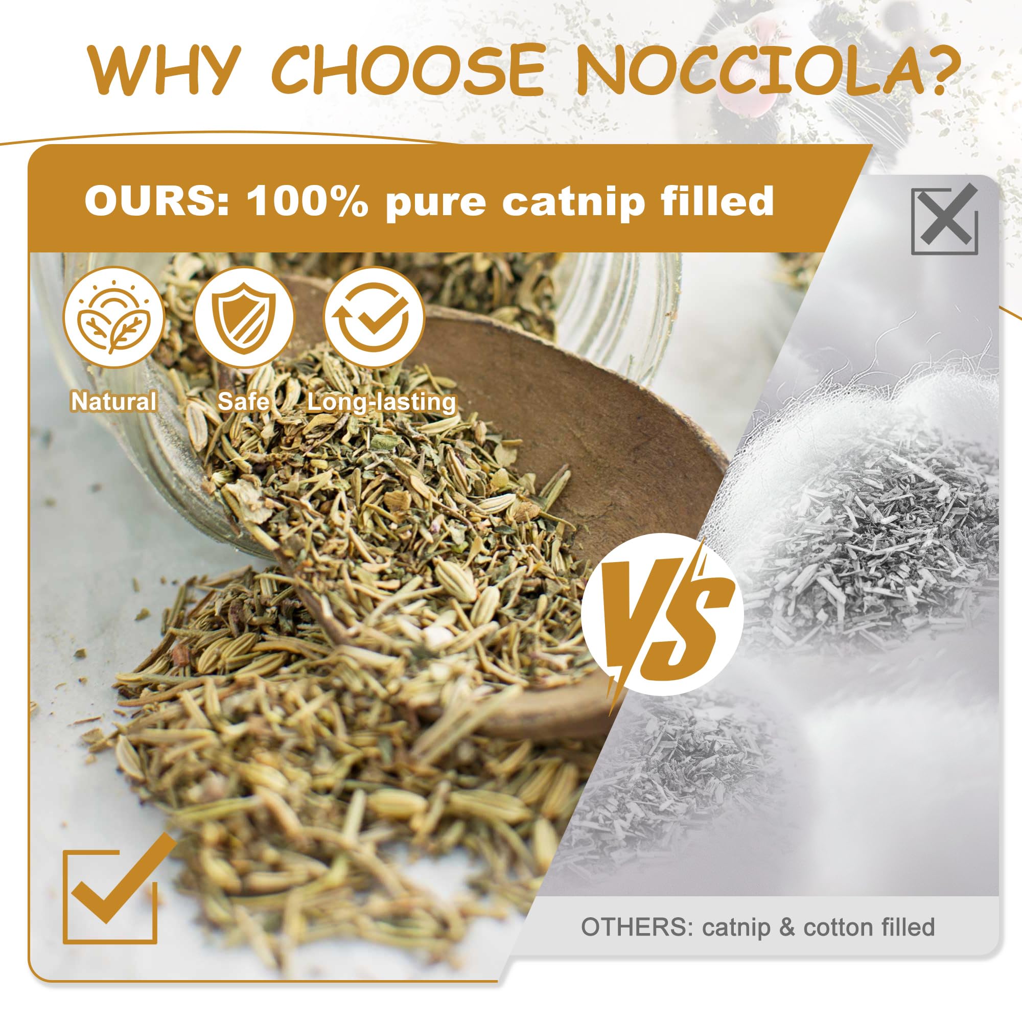 Nocciola fuzzy plush catnip toy—gentle teething entertainment.