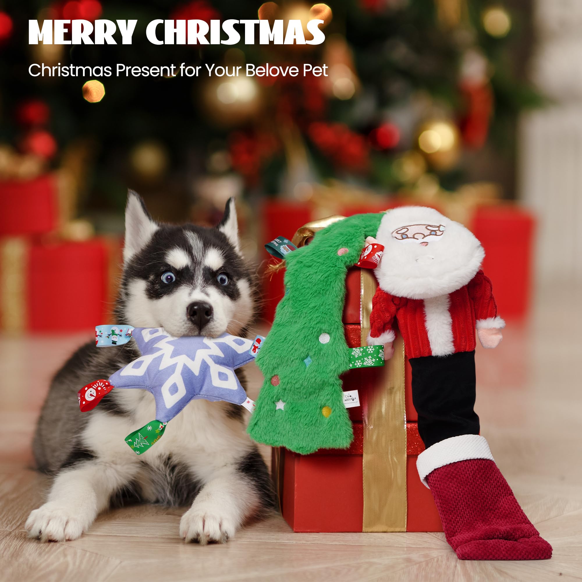 Nocciola Snowflake Christmas dog toy crinkles for cozy play.