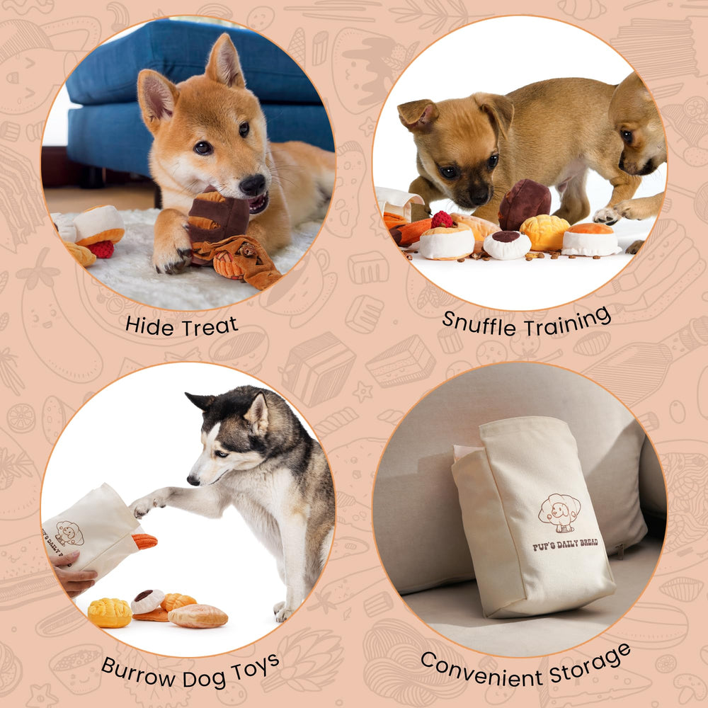 Nocciola cinnamon roll bread toy blends cozy design with interactive squeaks for mental stimulation