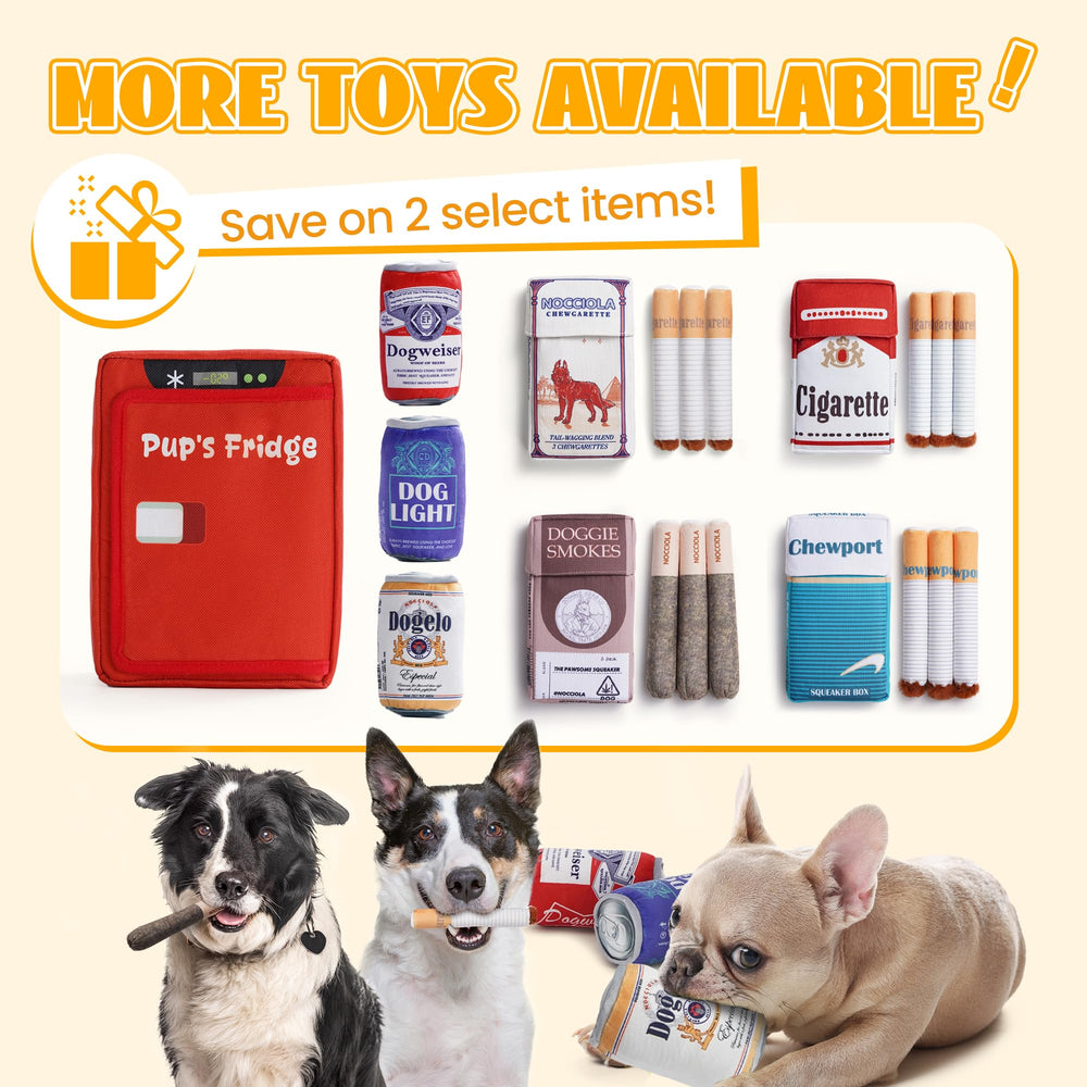 Nocciola dog play photos moments with a fun beer toy bundle.