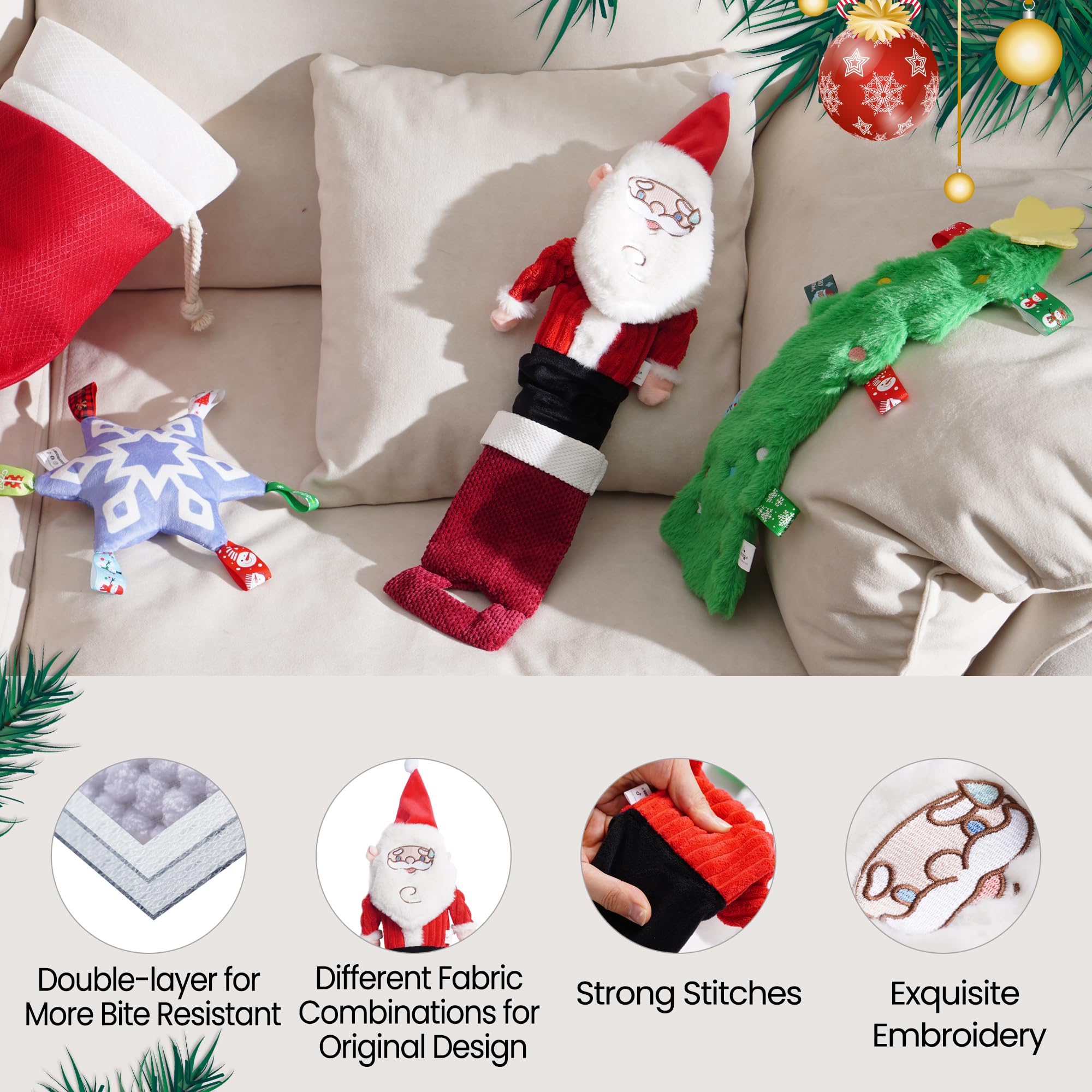 Nocciola 3-pack Christmas dog toys for festive fetch and tug.