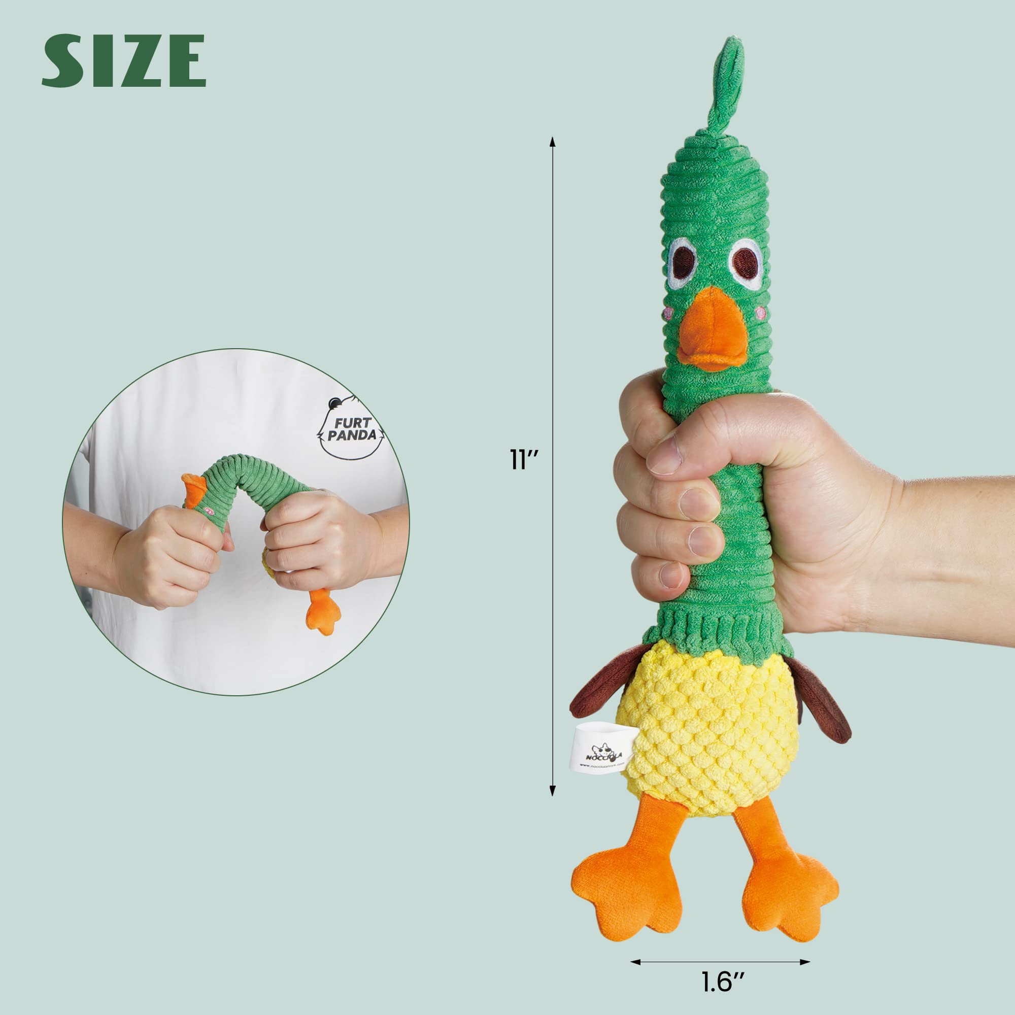 Nocciola duck toy designed for supervised play with medium to large dogs.