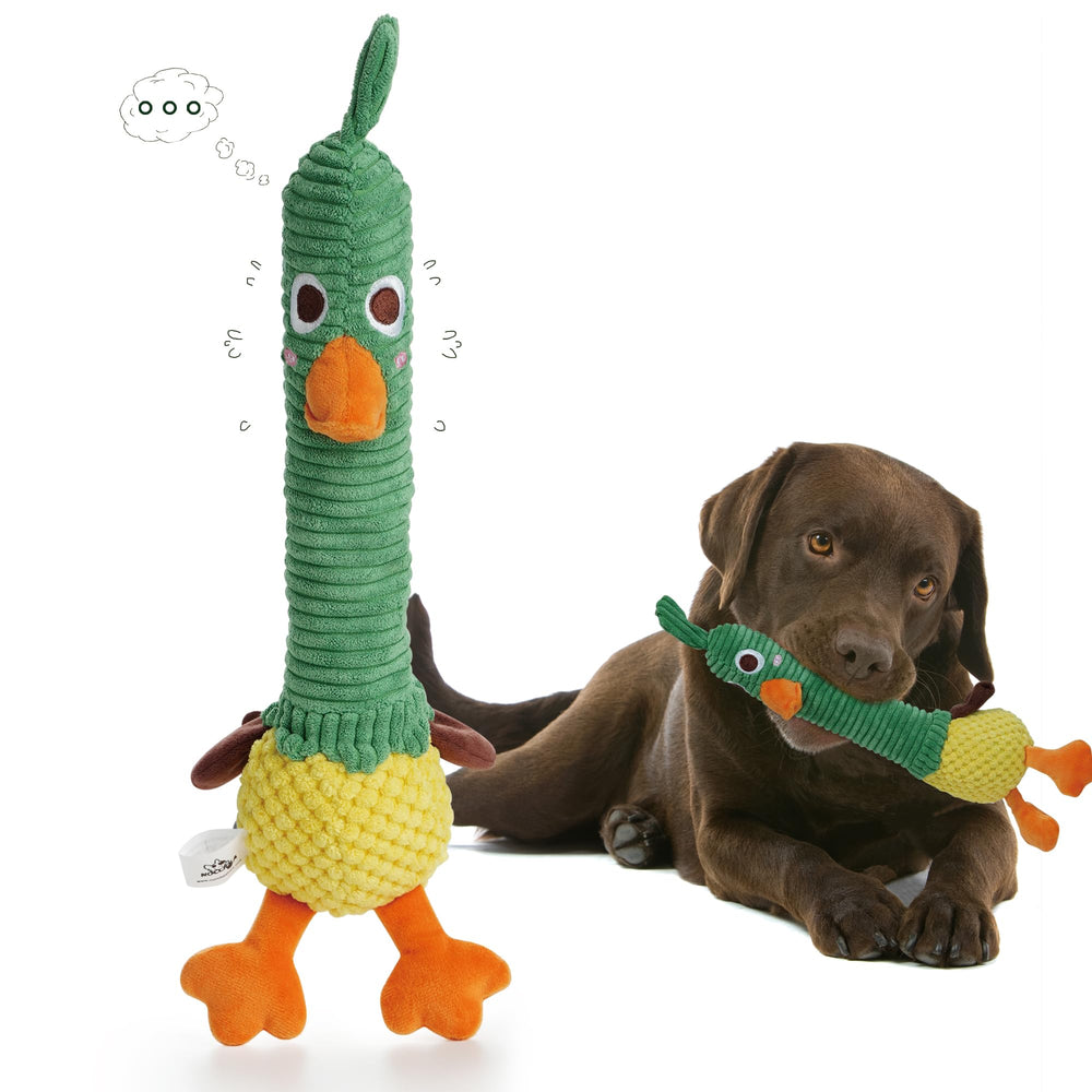 Nocciola duck toy outer plush shows durable stitching for long-lasting interactive play.