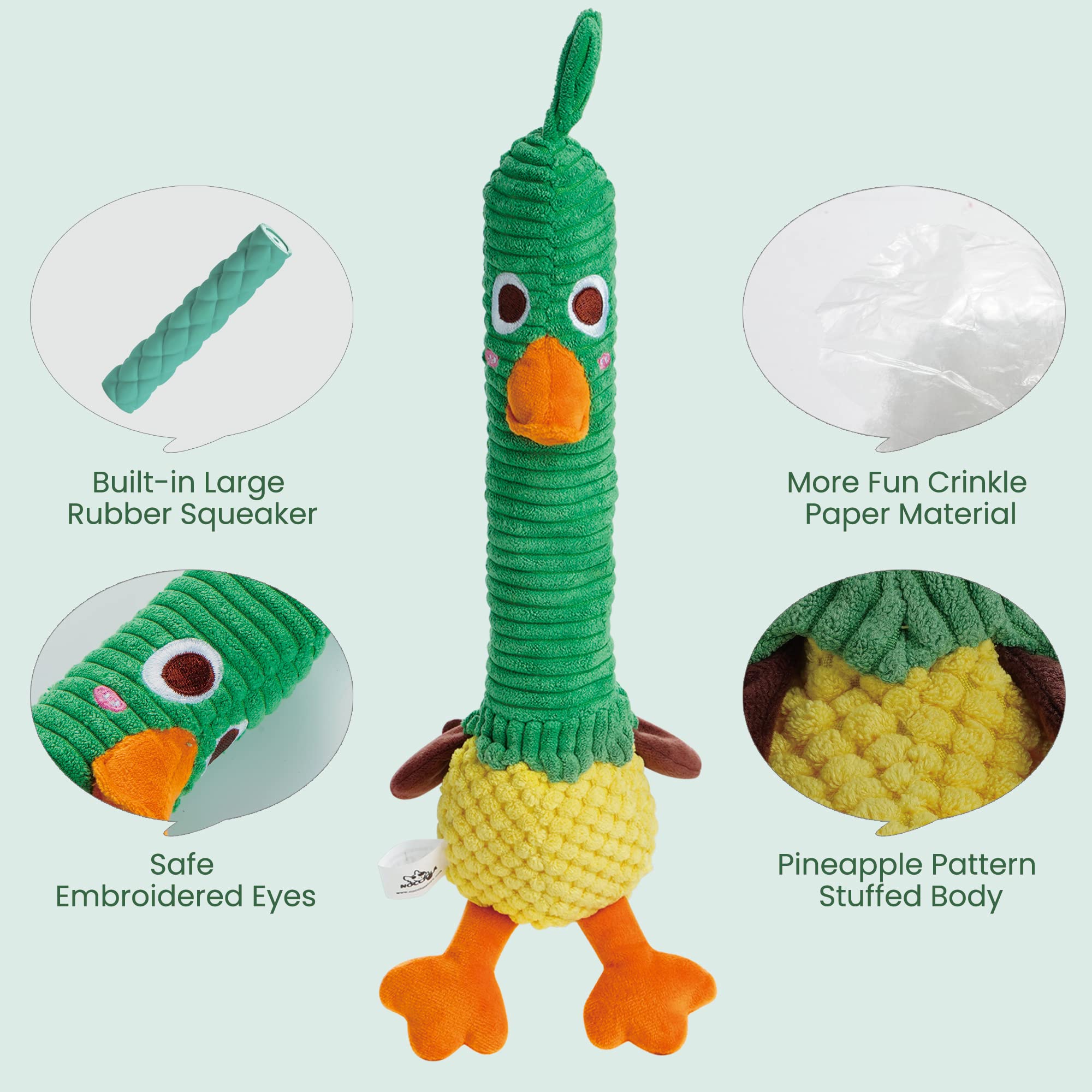 Nocciola duck toy measures 11 inches long and fits medium to large dogs.