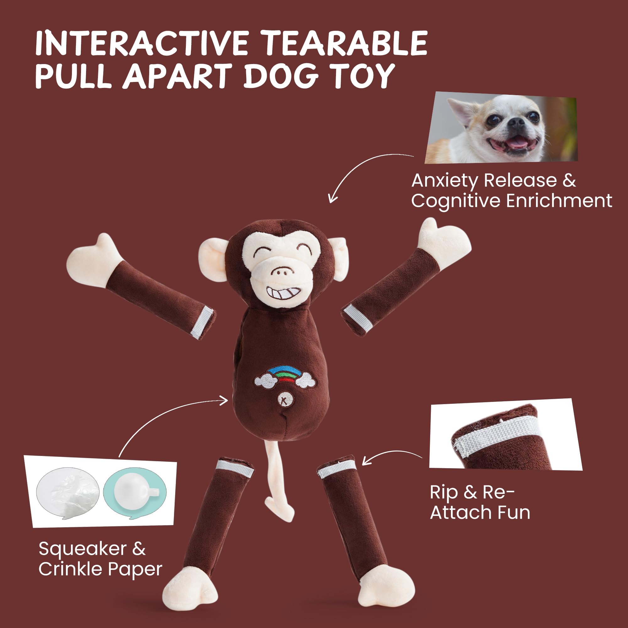 Nocciola monkey limb detach reattach encourages repeat play sessions and strengthens bonding.