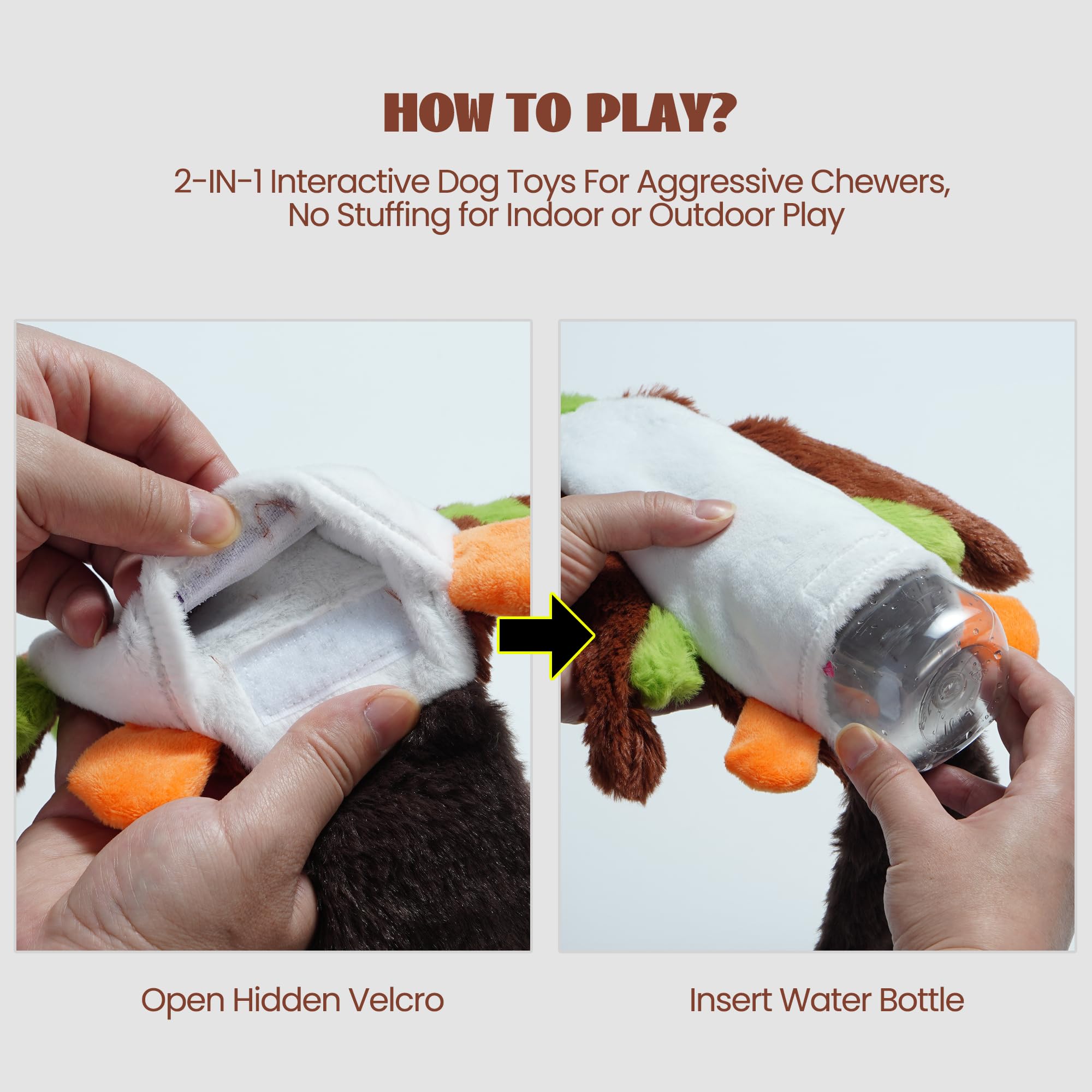 Nocciola regular-size stuffing-free dog toy suitable for fetch and solo play.