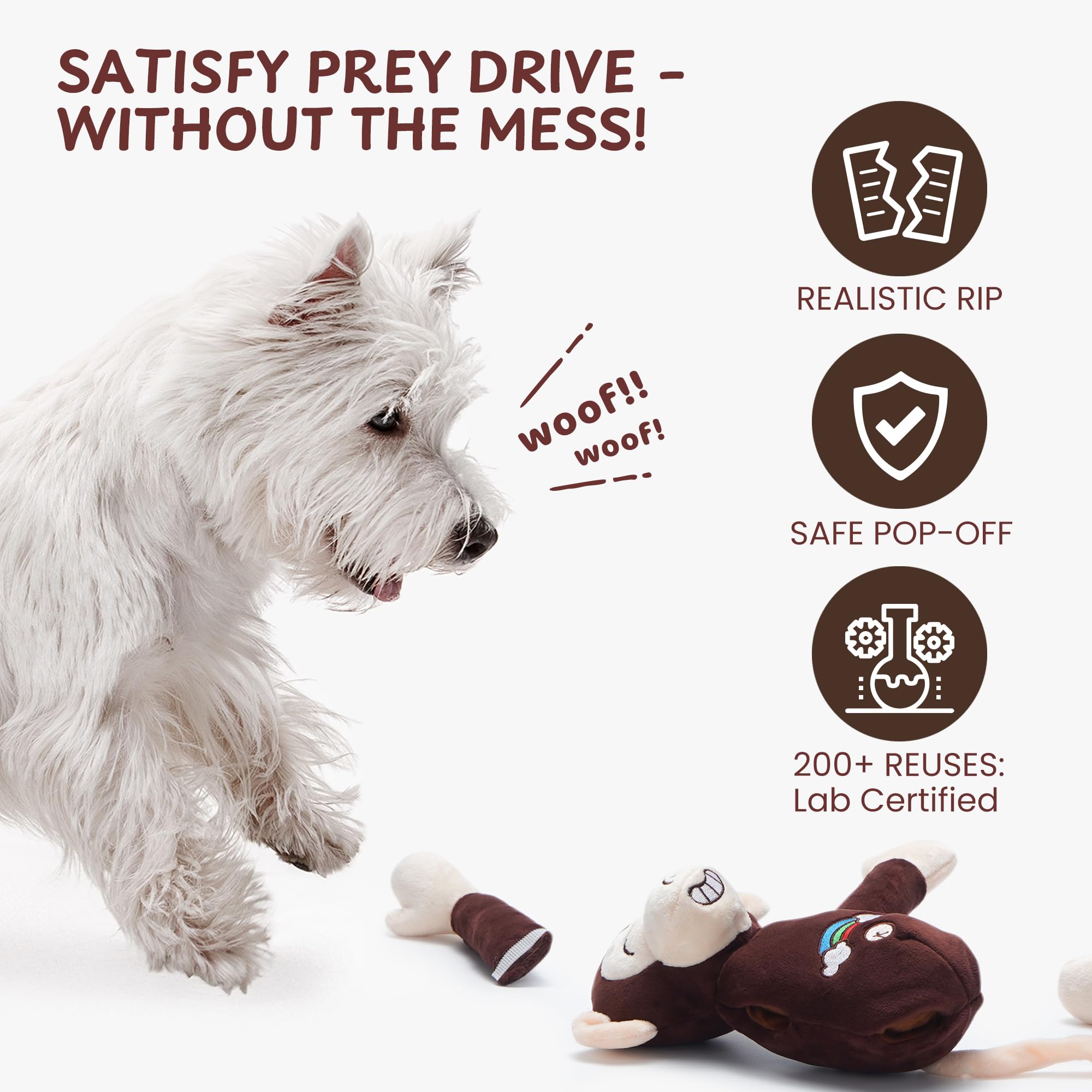 Nocciola squeaker crinkle interior adds exciting sounds for active dogs during play.