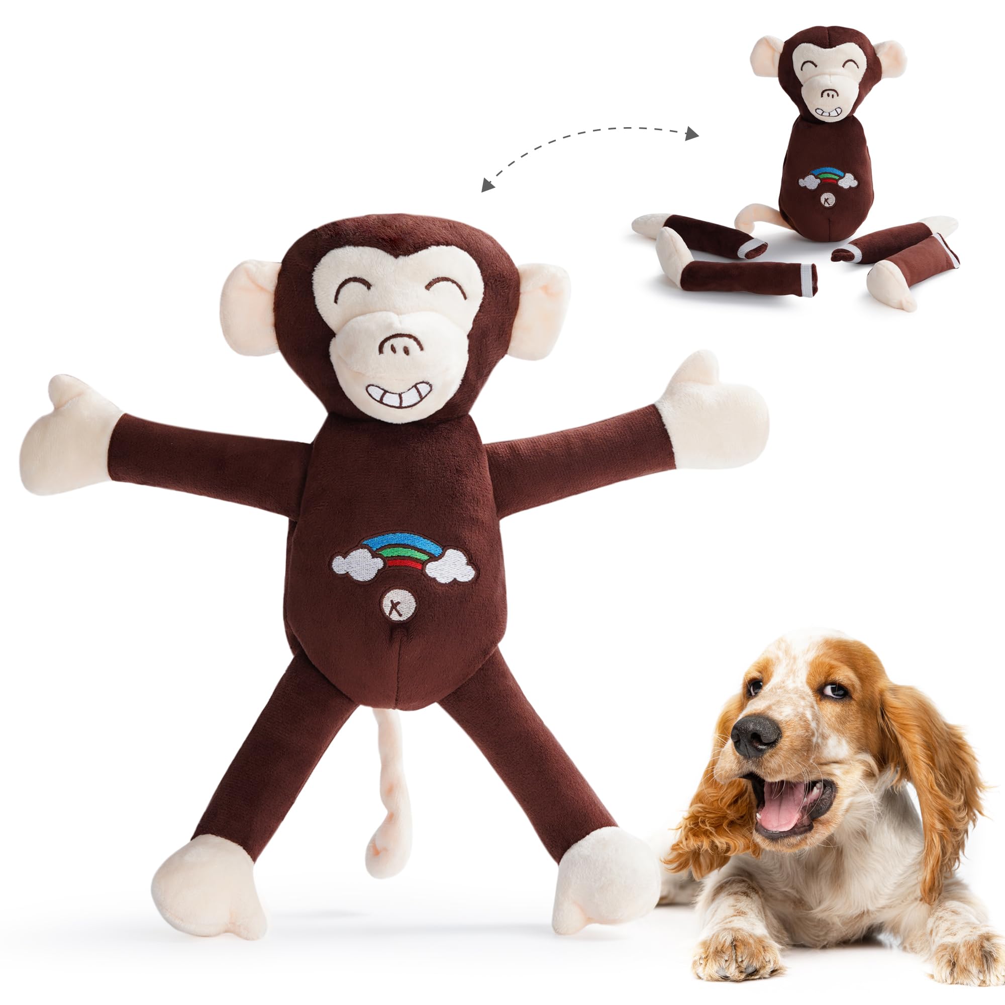Nocciola tearable pull monkey dog toy squeaker enhances interactive play and mental stimulation.