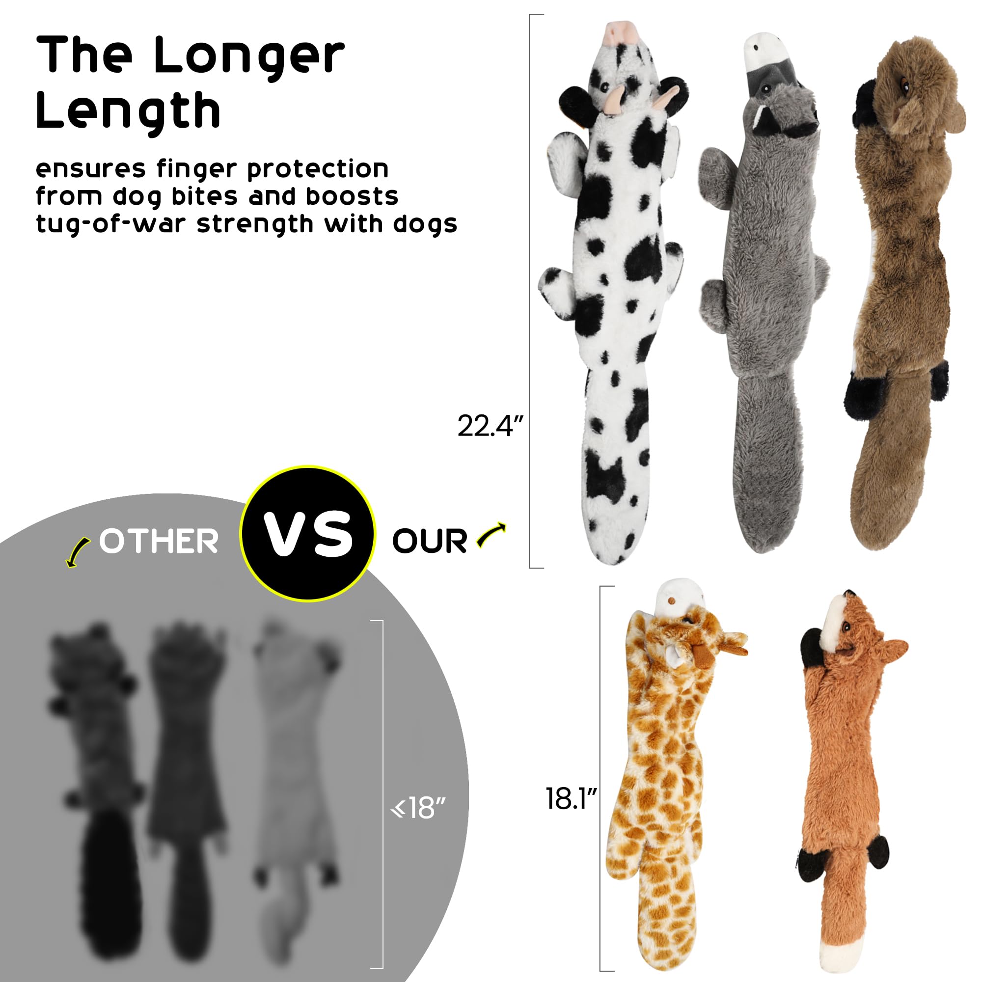 Nocciola three-long-two-short toy assortment suited for various dog sizes.