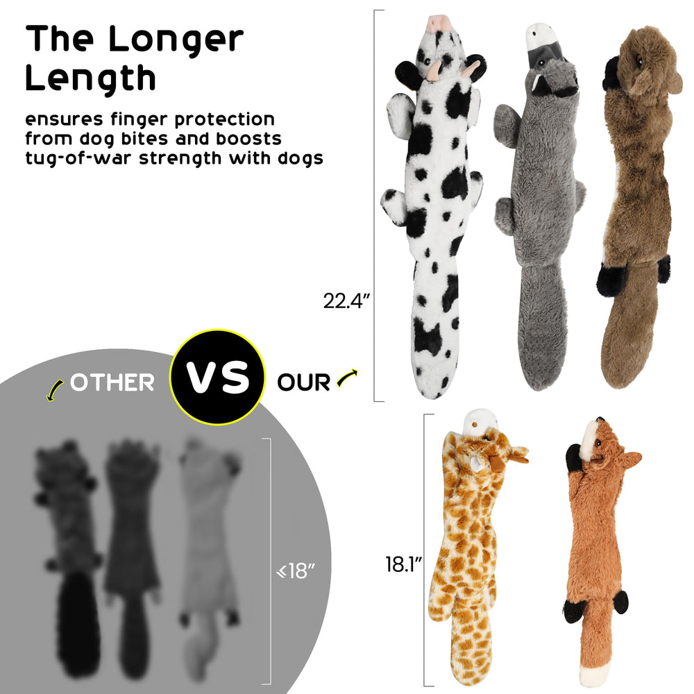 Nocciola three-long-two-short toy assortment suited for various dog sizes.