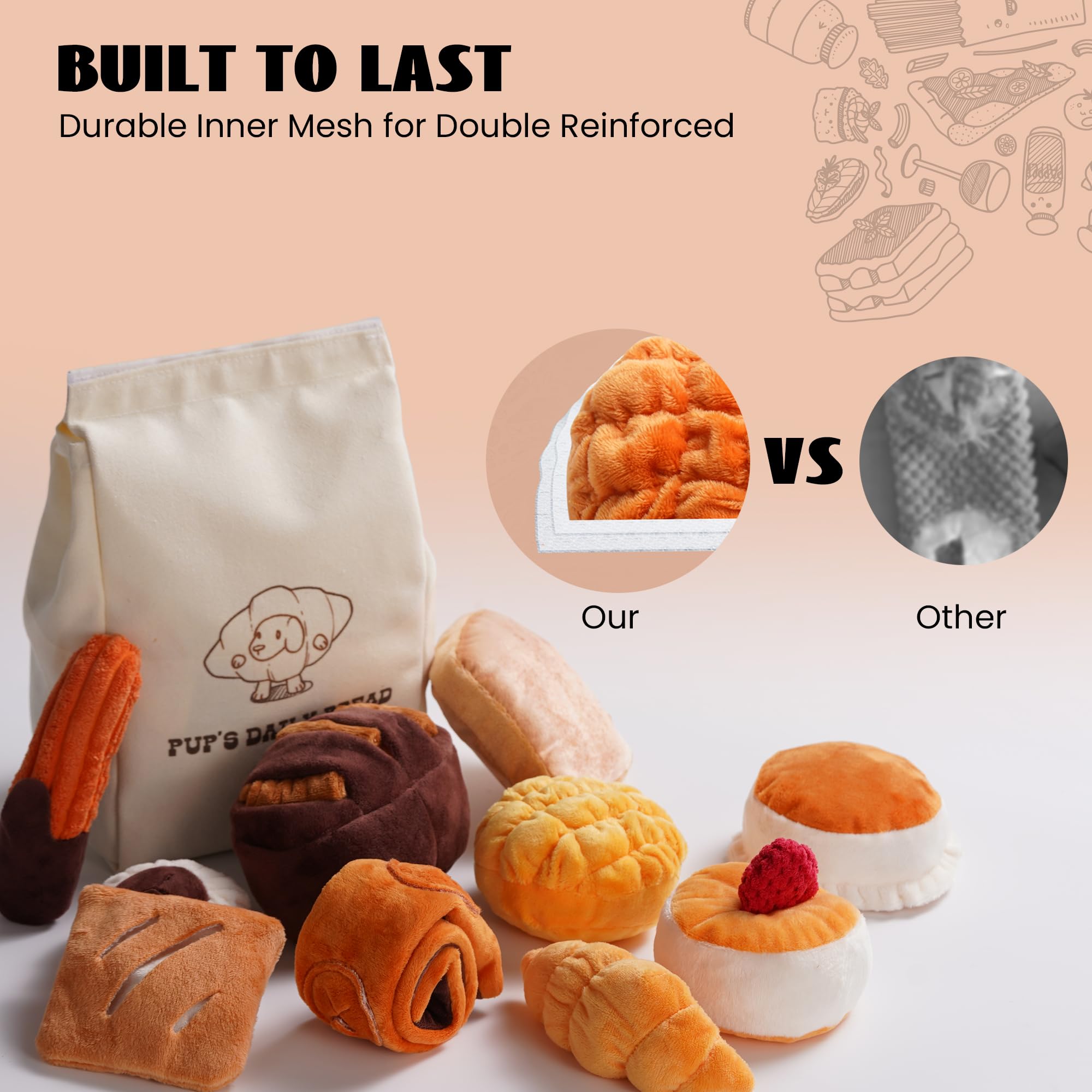 Nocciola toast plush toy provides soft texture and soothing engagement for small dogs