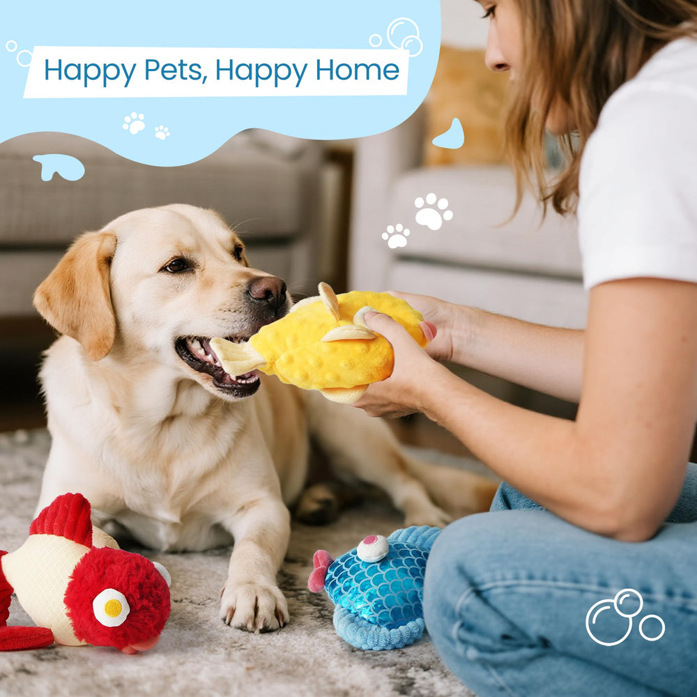 Nocciola Tough Dog Toys colorful fish designs are safe and playful