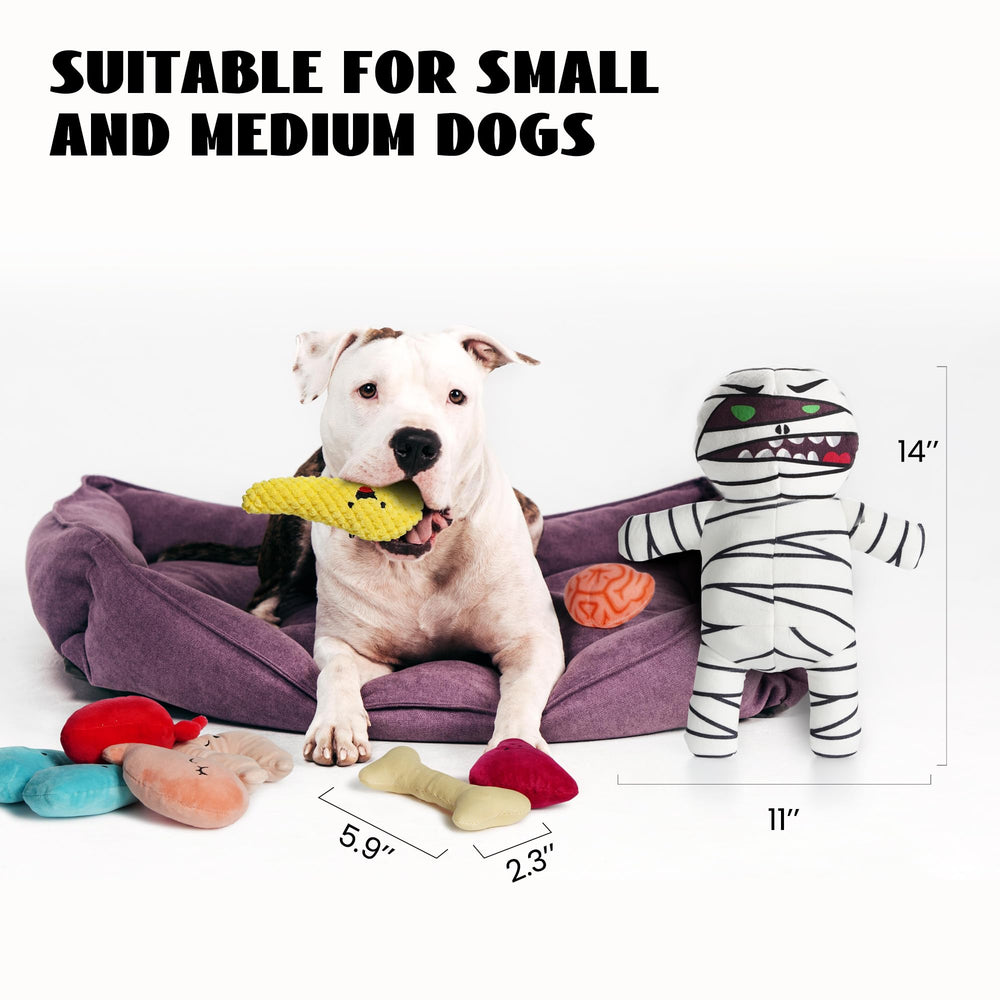 Nocciola Zombie Mummy dog toy puzzle-face: hide-and-seek style cognitive challenge.