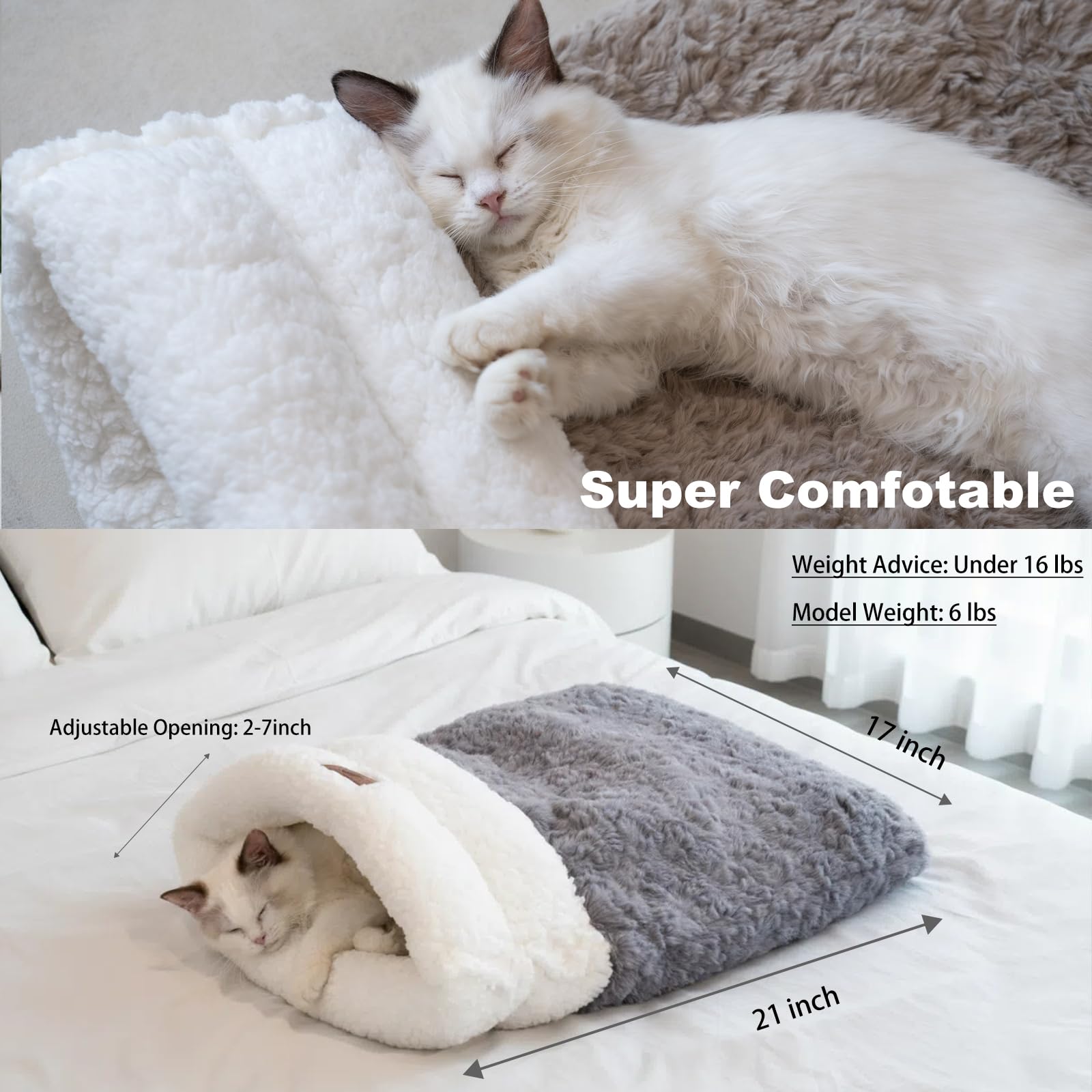 NODARKO cat sleeping bag cave entrance—easy entry for kittens and small cats.