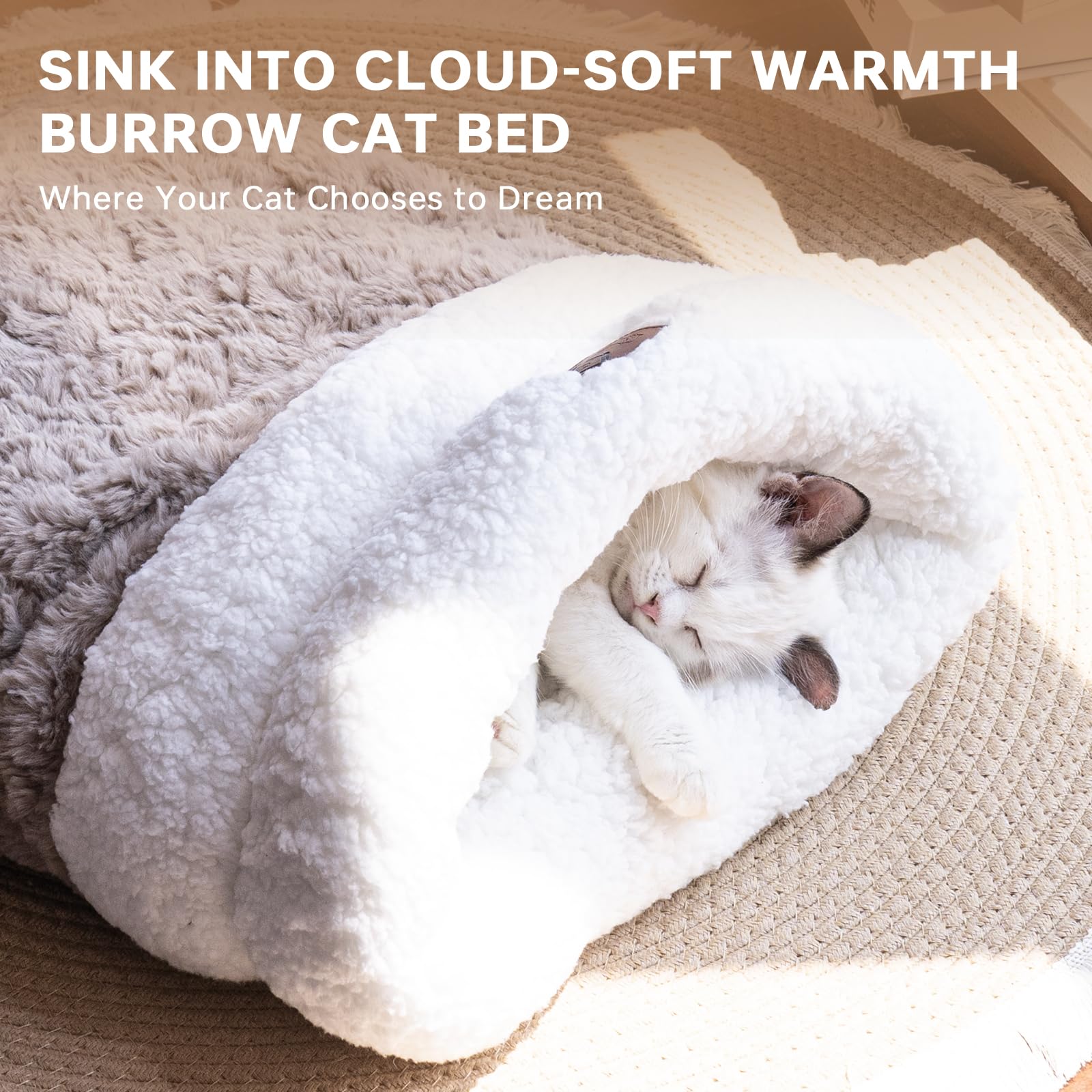 NODARKO Cat Sleeping Bag plush lining adds warmth and comfort.