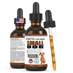 NODENS small dog hip joint liquid being poured for easy dosing and potential joint support