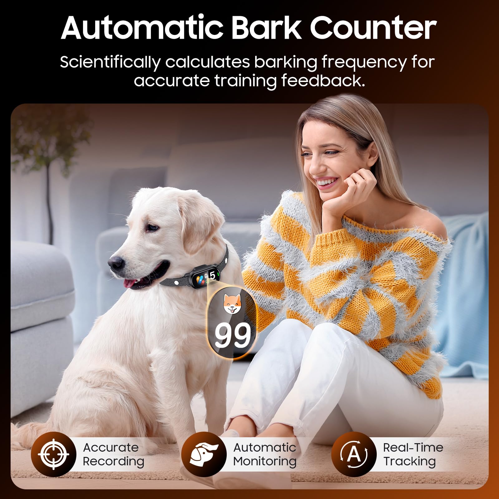 NOIDECE Bark Collar automatic-counter display shows real-time bark data to adjust training strategies.