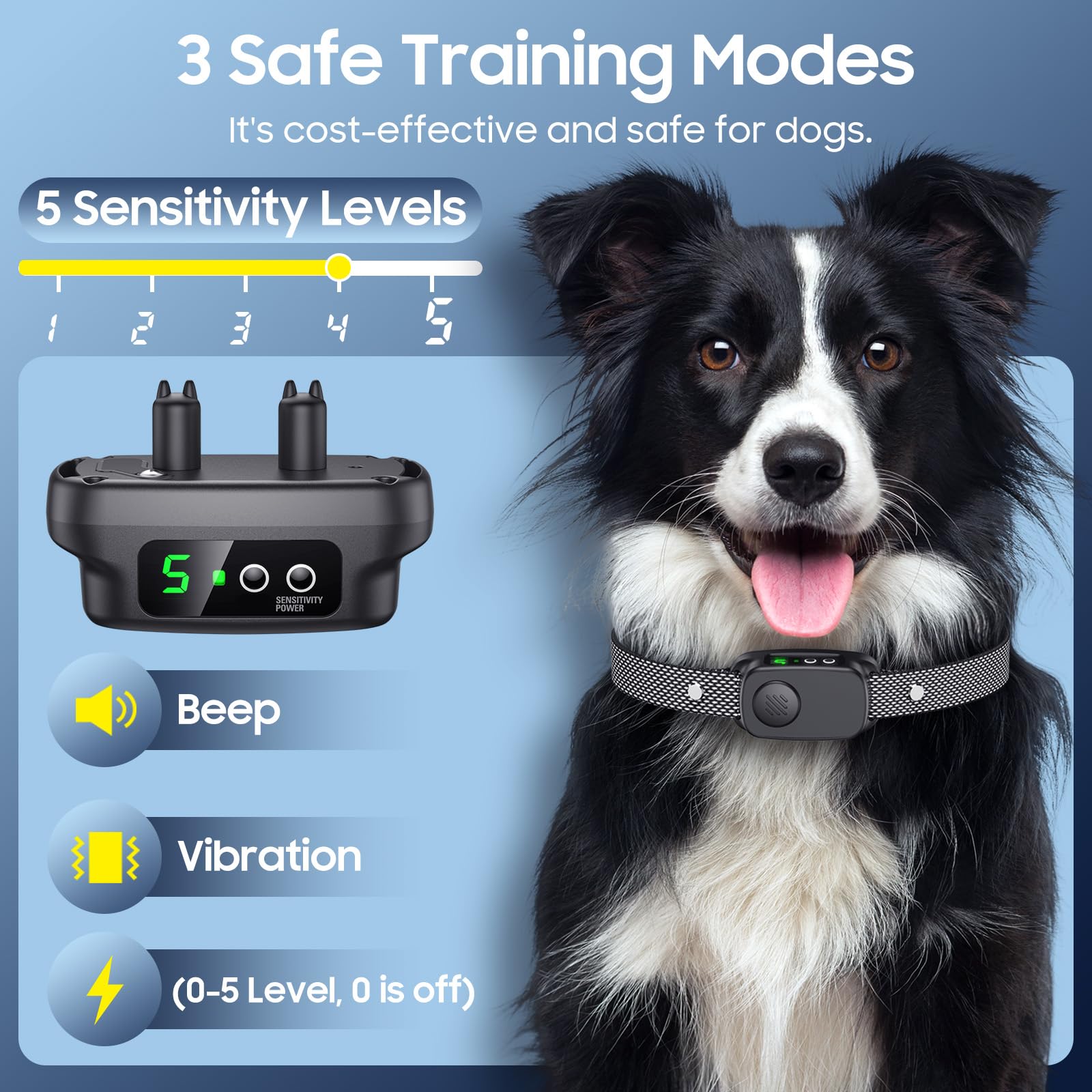 NOIDECE Bark Collar on a medium dog showcasing comfortable nylon strap
