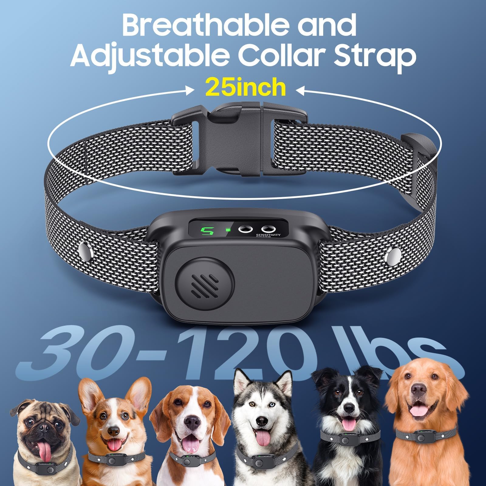 NOIDECE bark collar with soft nylon strap for comfortable extended wear