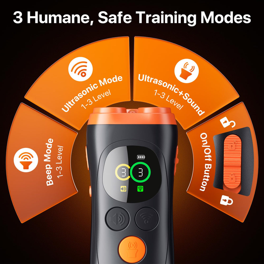 NOIDECE bark deterrent device display close-up with color LCD screen for training feedback